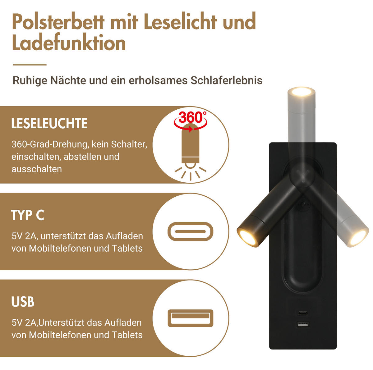 POLSTERBETT aus Leinen 160x200 cm Beige mit Bettkasten, Leselampe und USB-/Type-C-Anschlüssen - Beige, Textil (160/200cm) - IVMEU