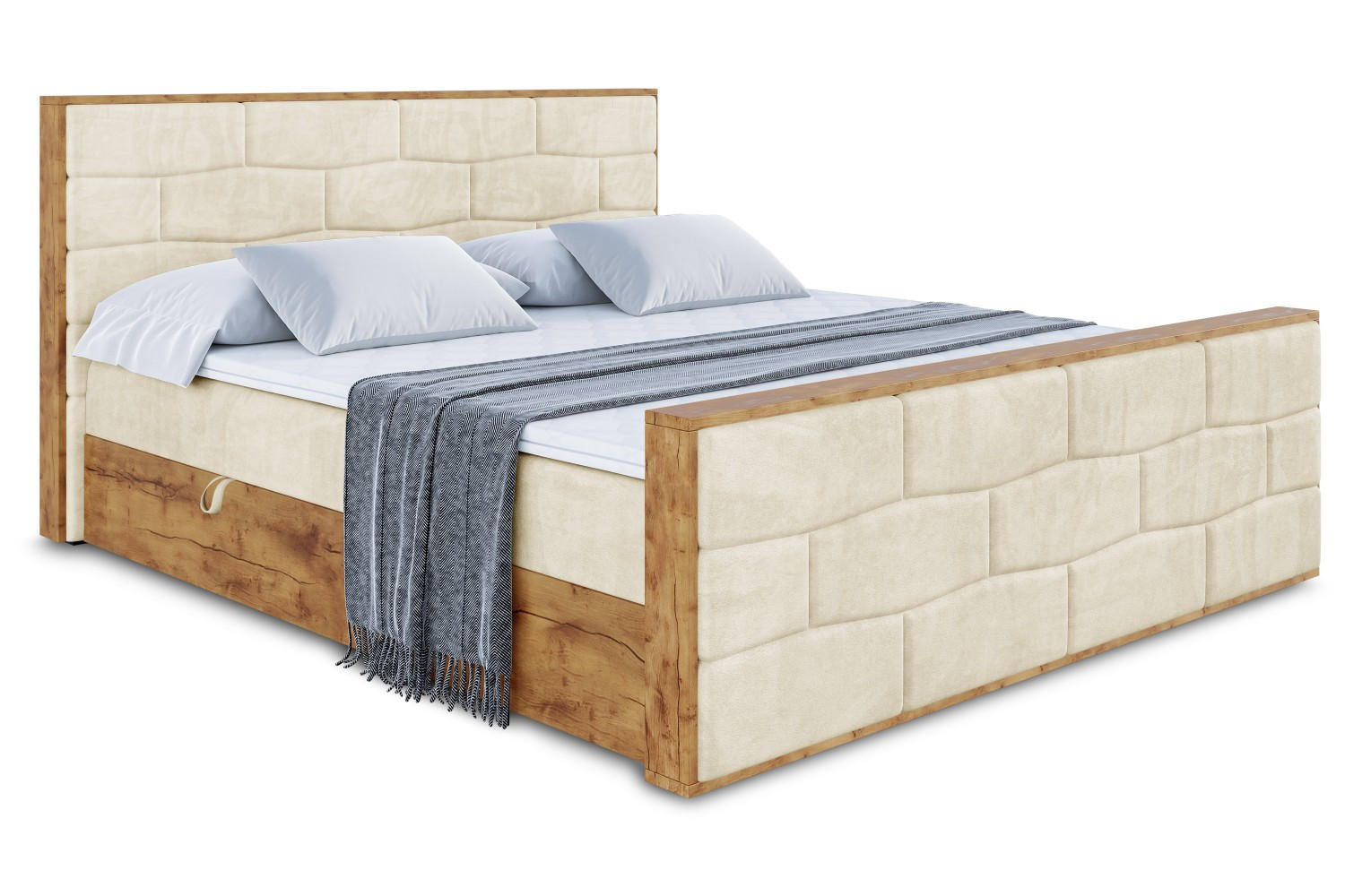 BOXBETT mit Matratze H3 und Lattenrost - LOLLI8-Z - 200x200 - Beige Monolith - Beige, Holzwerkstoff (200/200cm) - ALTDECOR