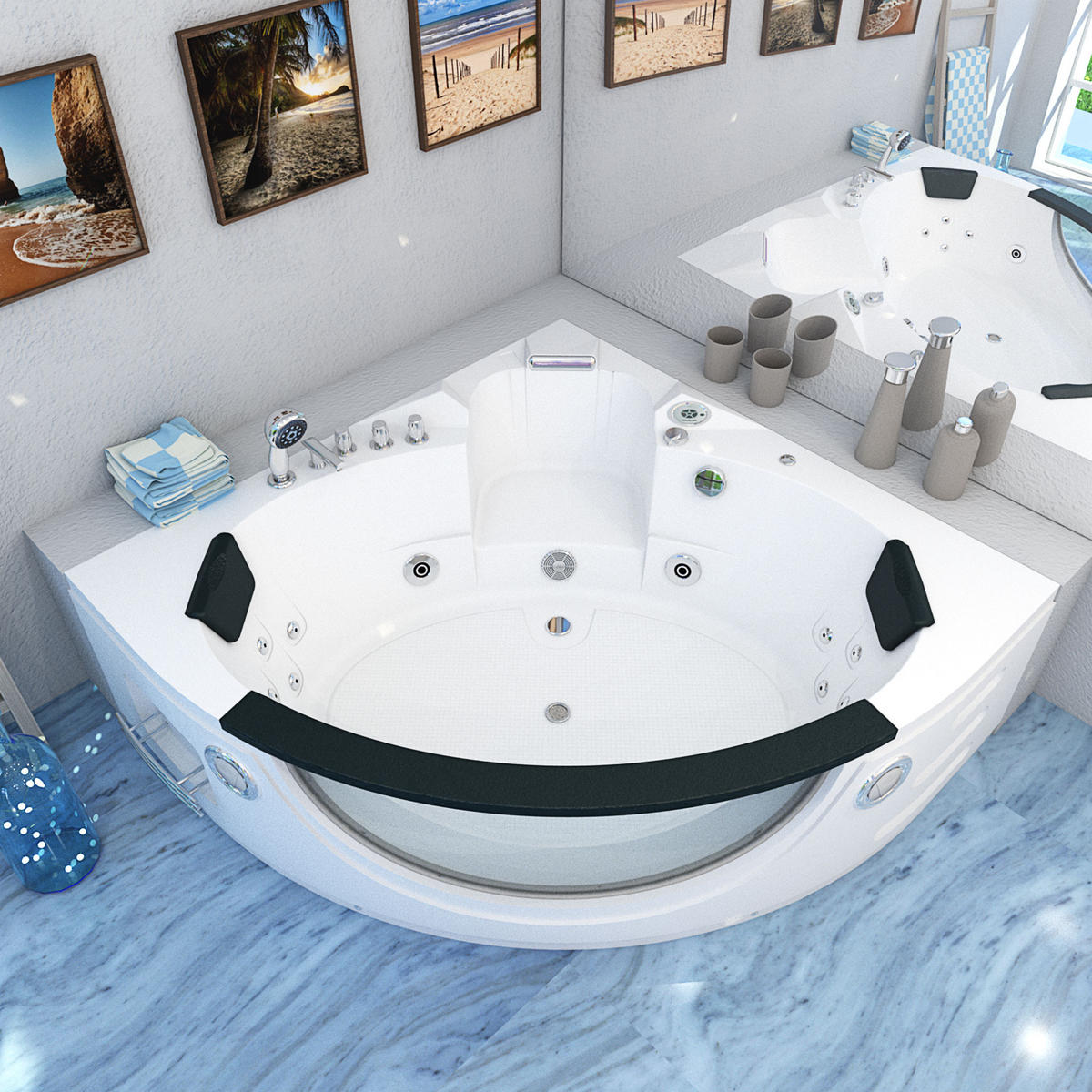 WHIRLPOOL Pool Badewanne Wanne W06R-TH 152x152cm - Weiß, Glas/Kunststoff (152/65/152cm) - AcquaVapore by Sandra Jentho