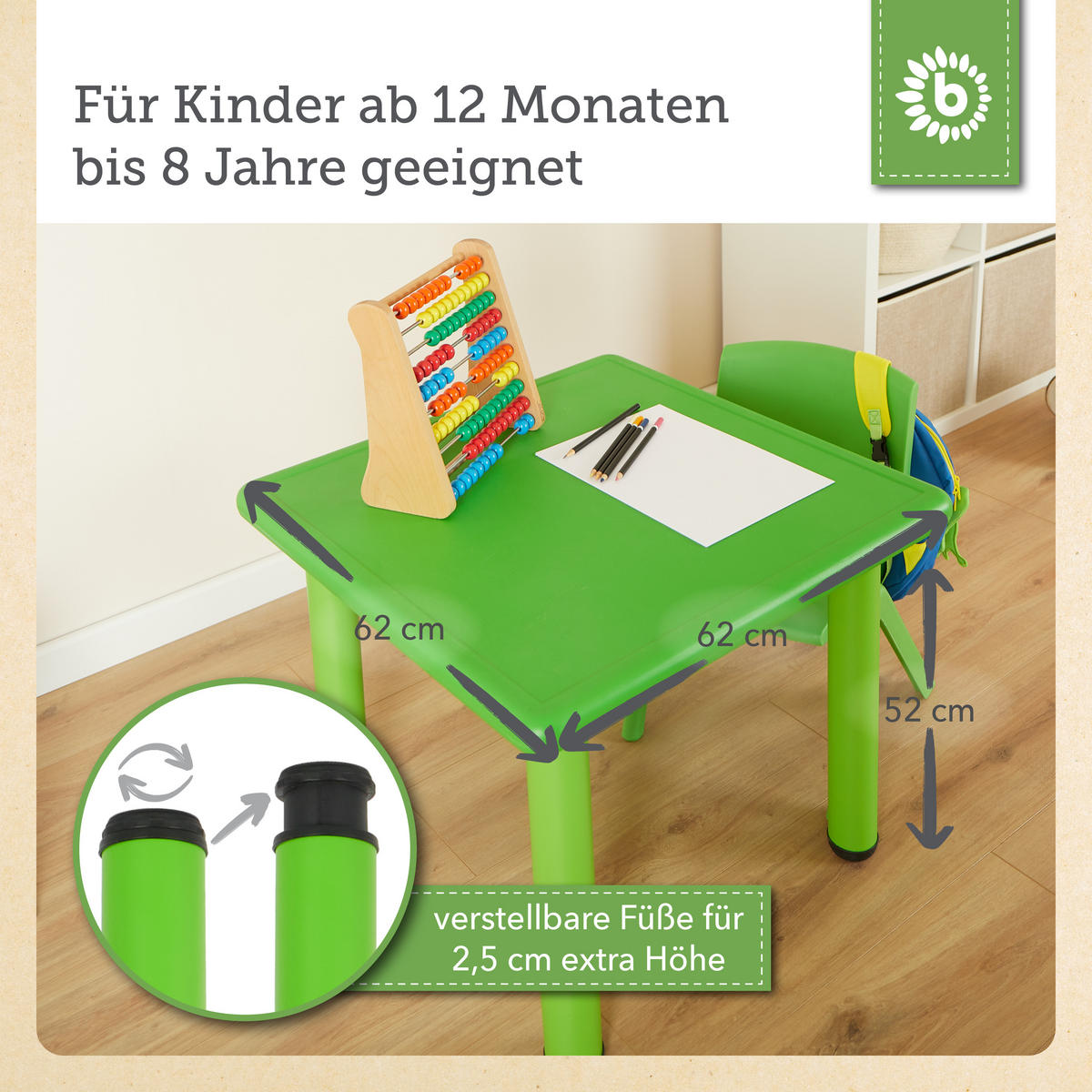 KINDERTISCH - Grün, Kunststoff (62/52/62cm) - Bieco Spielwaren