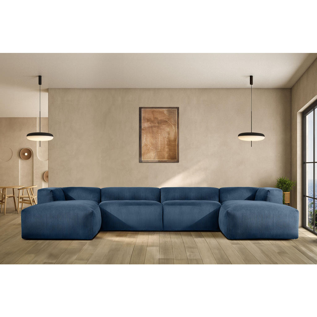 Thumbnail - Konsimo® Panorama-Ecksofa, Blau, Grün, Textil, U-Form,Freiform, 424x73x180 cm, Wohnzimmer, Sofas & Couches, Wohnlandscha...