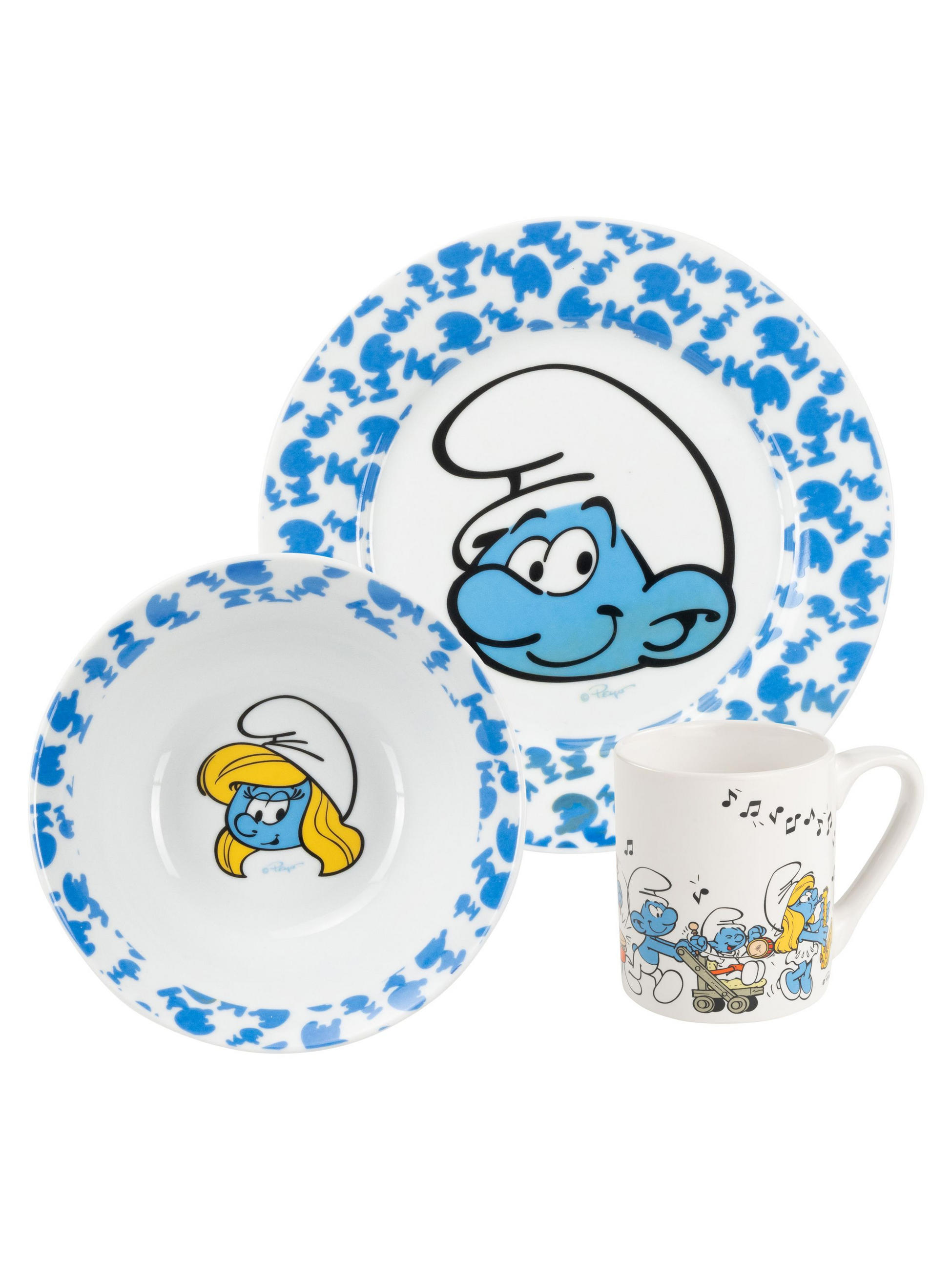 FRÜHSTÜCKSSET Die Schlümpfe Blau 3-teilig - Blau, Keramik (23.8/11.2/23.3cm) - United Labels
