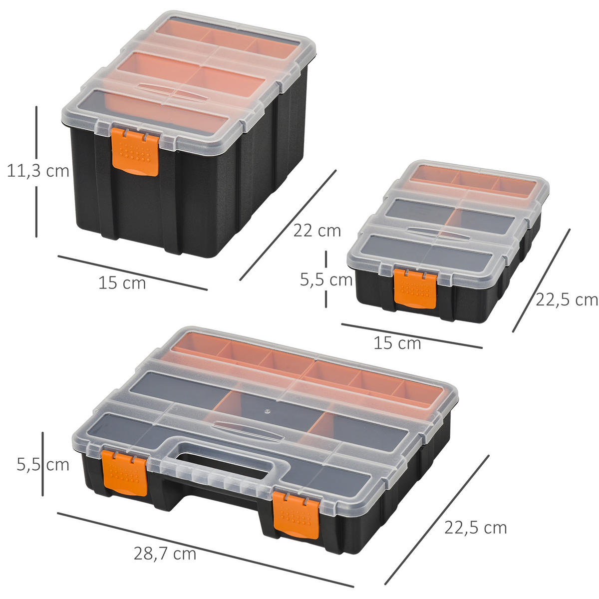MULTIFUNKTIONALES Werkzeugbox, 4PCS Werkzeugaufbewahrung Box, Kunststoff, Orange+Schwarz - Multicolor, Kunststoff (22.5/5.5/28.7cm) - DURHAND