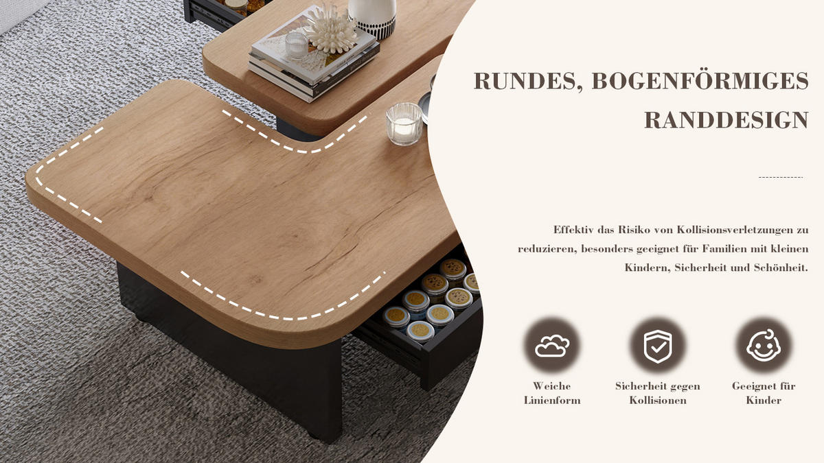 COUCHTISCH DE-003 LED Buchefarben/Schwarz - Buchefarben, Holzwerkstoff (73/103/19cm) - ComfortXL