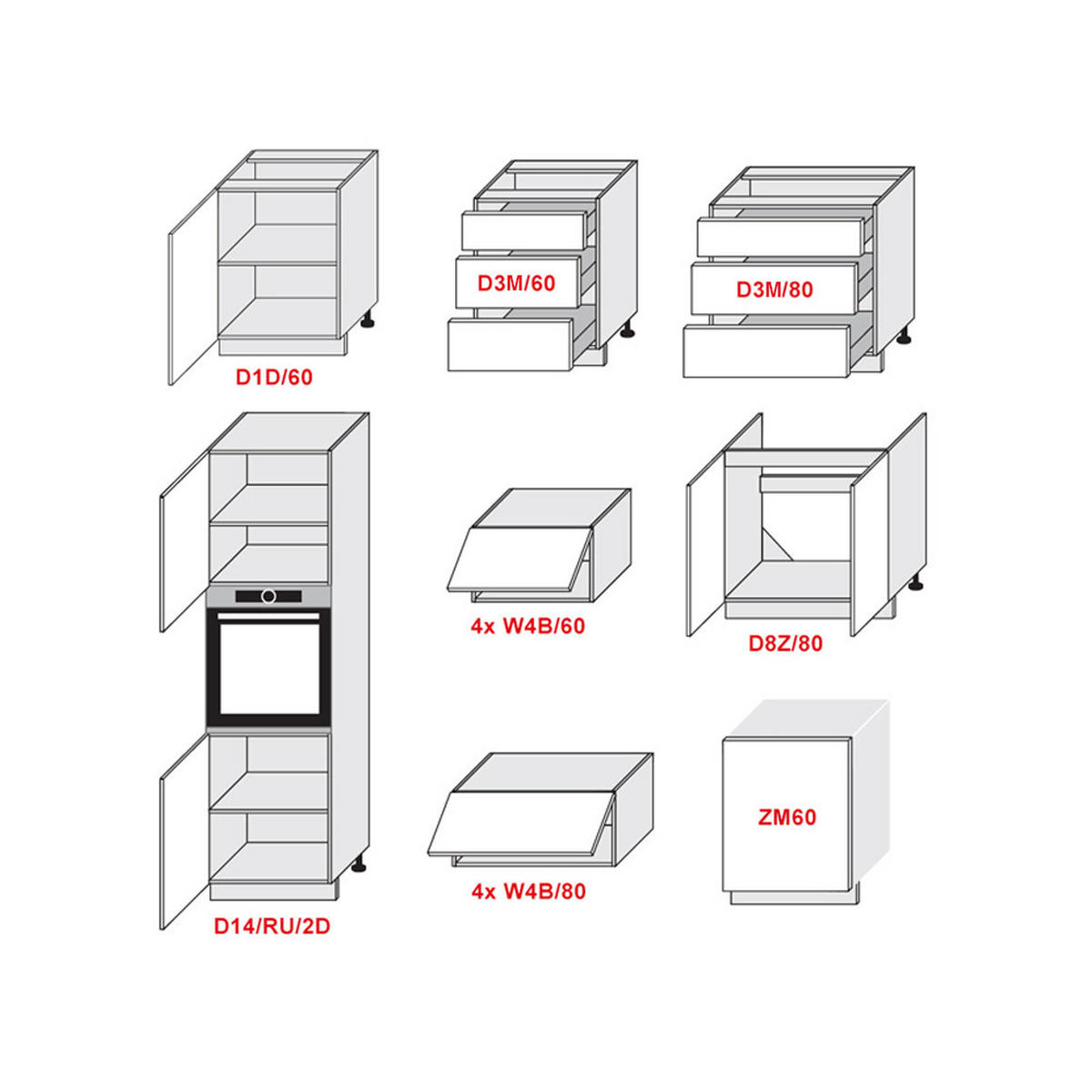 KÜCHENLEERBLOCK Kvantum weiß matt / dust grey matt 400 / 59 / 207cm 14-teilig - Weiß/Grau, Holzwerkstoff/Metall (400/207/59cm) - Feldmann-Wohnen