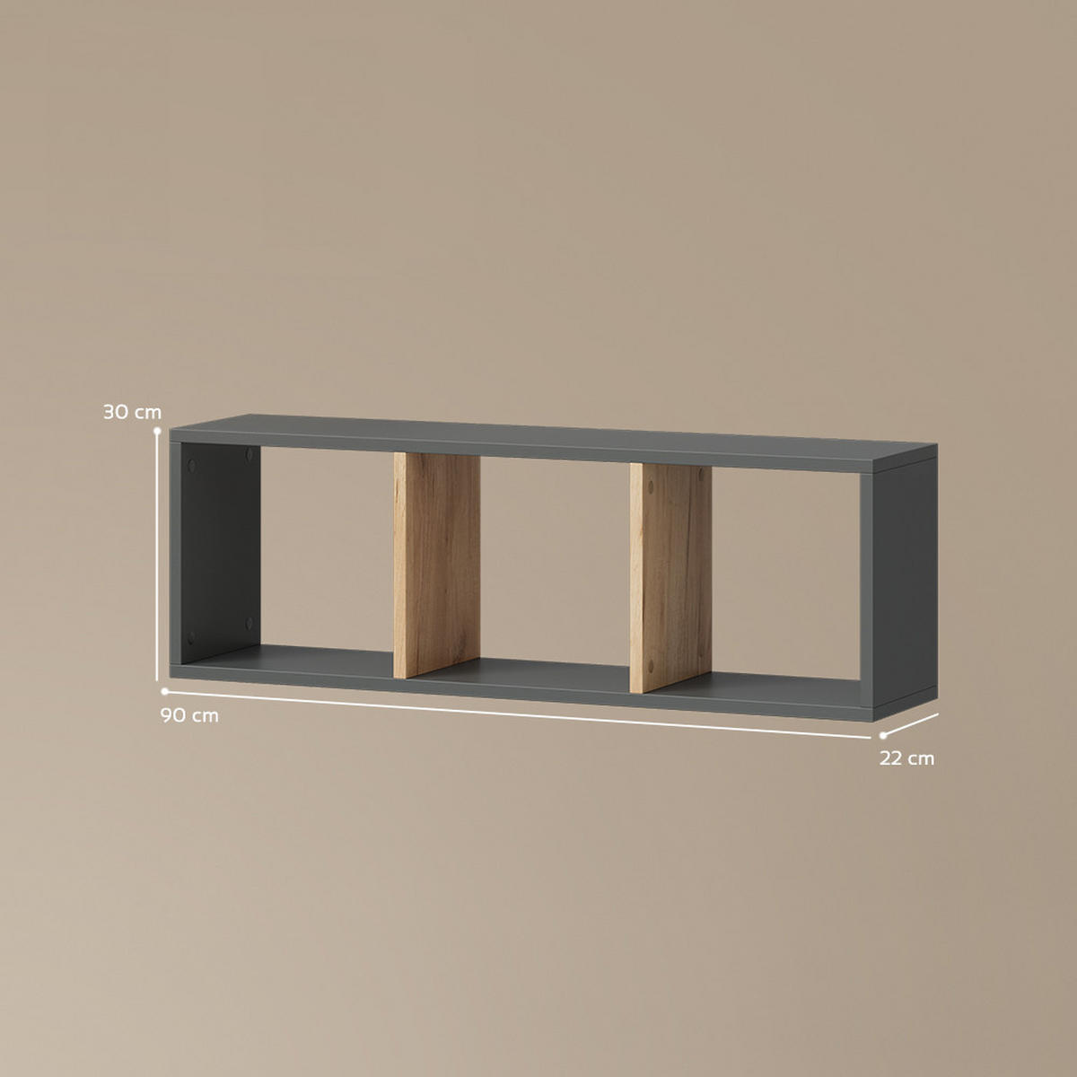 WANDREGAL Lorena Anthrazit/Goldkraft Eiche 90 x 30 cm 2er Set - Anthrazit, Holzwerkstoff (90/30/22cm) - Livinity®