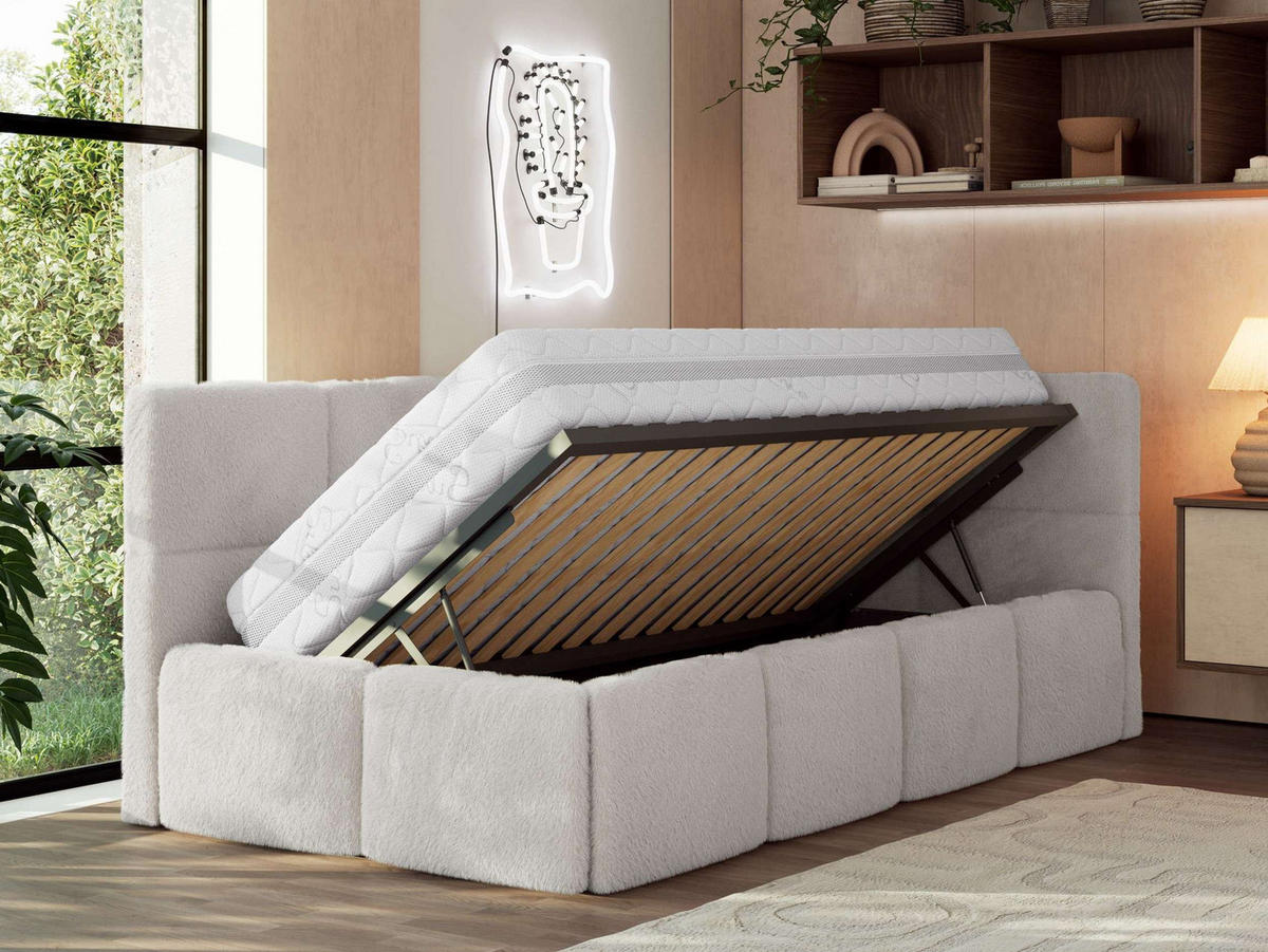 JUGENDBETT ARVO 90/200 - Hellgrau Plüsch - Foam-Matratze - Rechts Seite - Hellgrau, Textil (90/200cm) - MKS