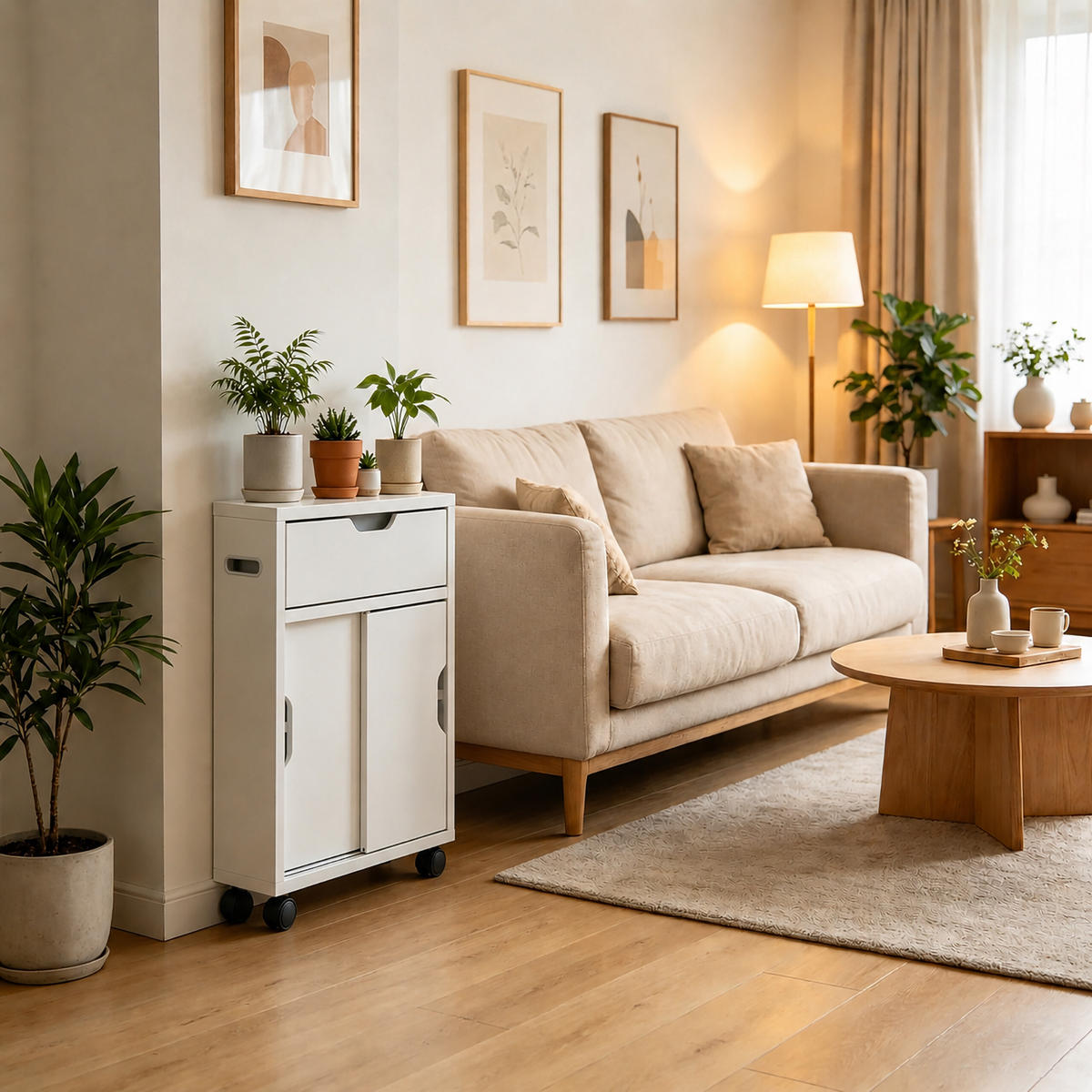 NISCHENSCHRANK Weiß 4 Fächer mit Rollen MDF 67x17x52 cm - Weiß, Holzwerkstoff/Kunststoff (17/67/52cm) - Relaxdays