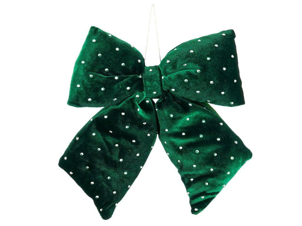 WEIHNACHTSSCHLEIFE Satin mit Schmucksteinen, grün, 20 × 23 cm, Stoff, für Weihnachtsbaum und Dekoration - Grün, Naturmaterialen (20/23/1cm) - LAALU