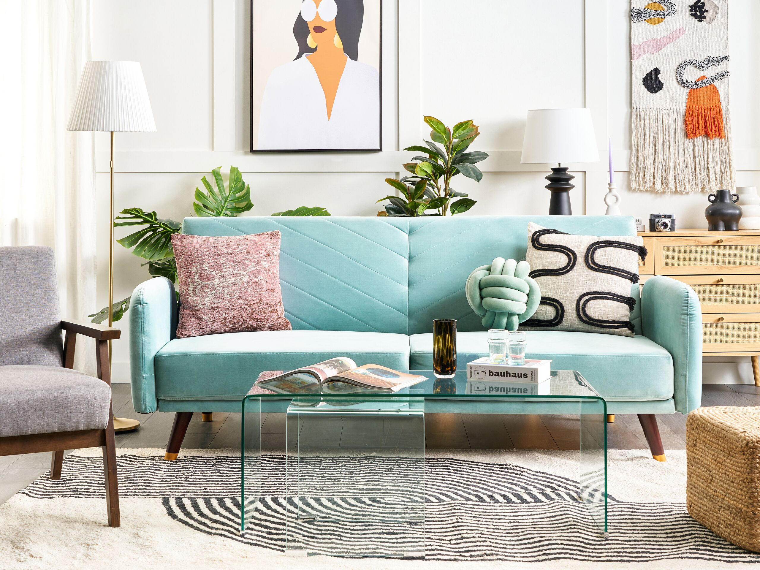 3-SITZER-SCHLAFSOFA Samtstoff Hellblau Senja - Hellblau, Textil (200/87/95cm) - Beliani