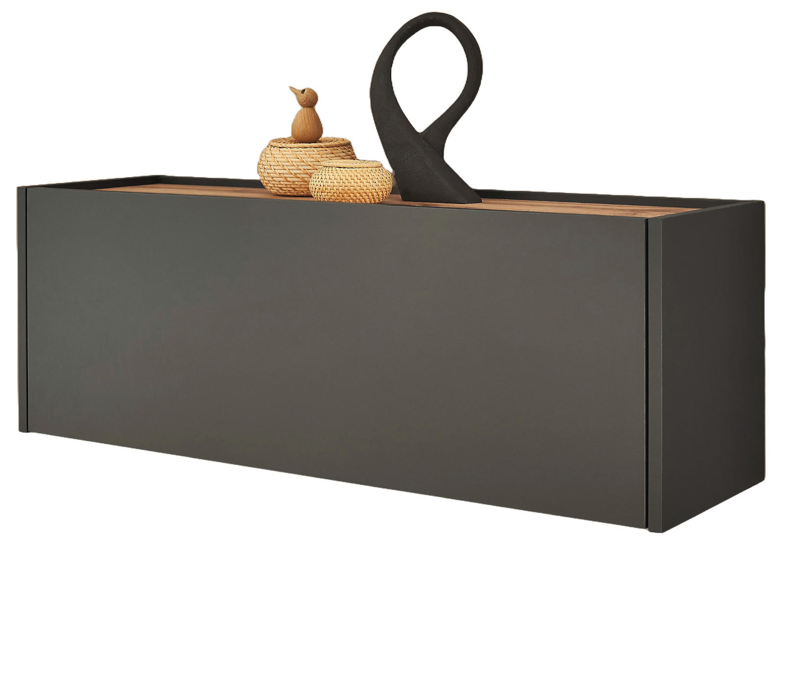 HÄNGESCHRANK grau matt, Eiche Wotan 100 cm, Schuhschrank hängend - Eiche Wotan/Grau, Holzwerkstoff/Metall (100/35/30cm) - Furn.Design