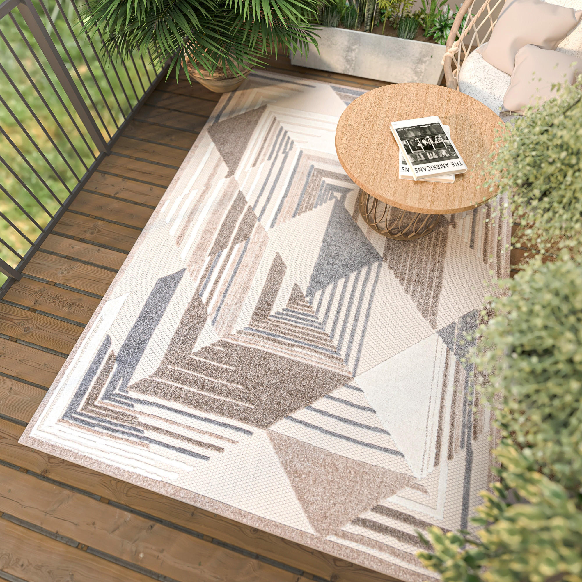 TEPPICH In-OutdoorBeige Abstract - Kurzflor Rechteckig Creme - 140 x 200 cm - Beige, Textil (140/200cm) - Mazovia