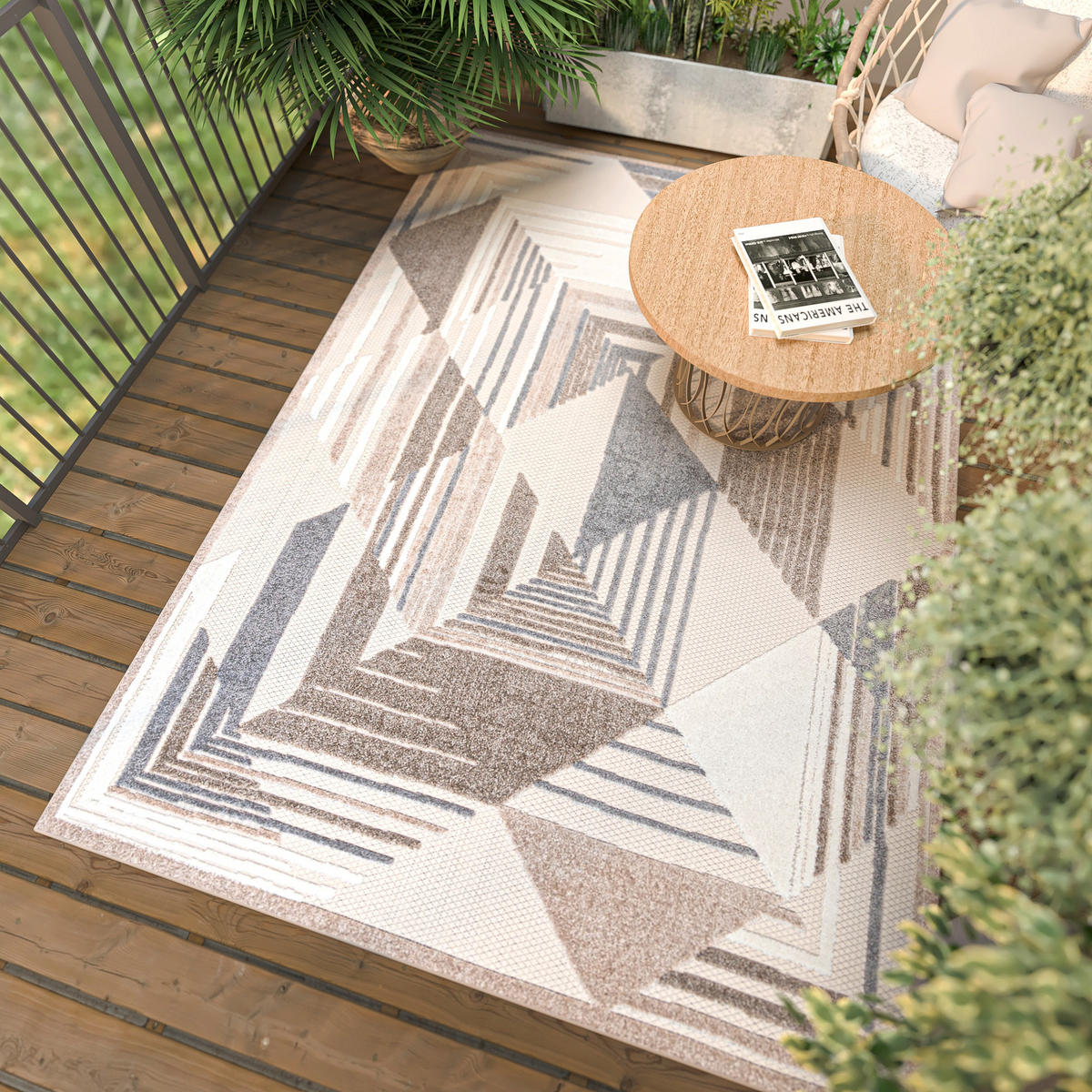 TEPPICH In-OutdoorBeige Abstract - Kurzflor Rechteckig Creme - 120 x 170 cm - Beige, Textil (120/170cm) - Mazovia