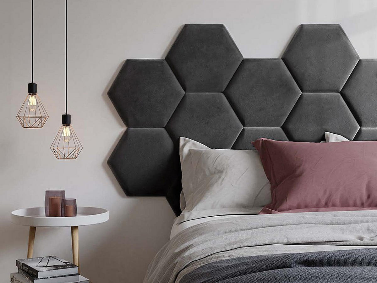 WANDPANEEL Bettkopfteil - Samt - 220 cm - Grau - HOPE - Anthrazit, Textil (224/108/5cm) - Pascal Morabito