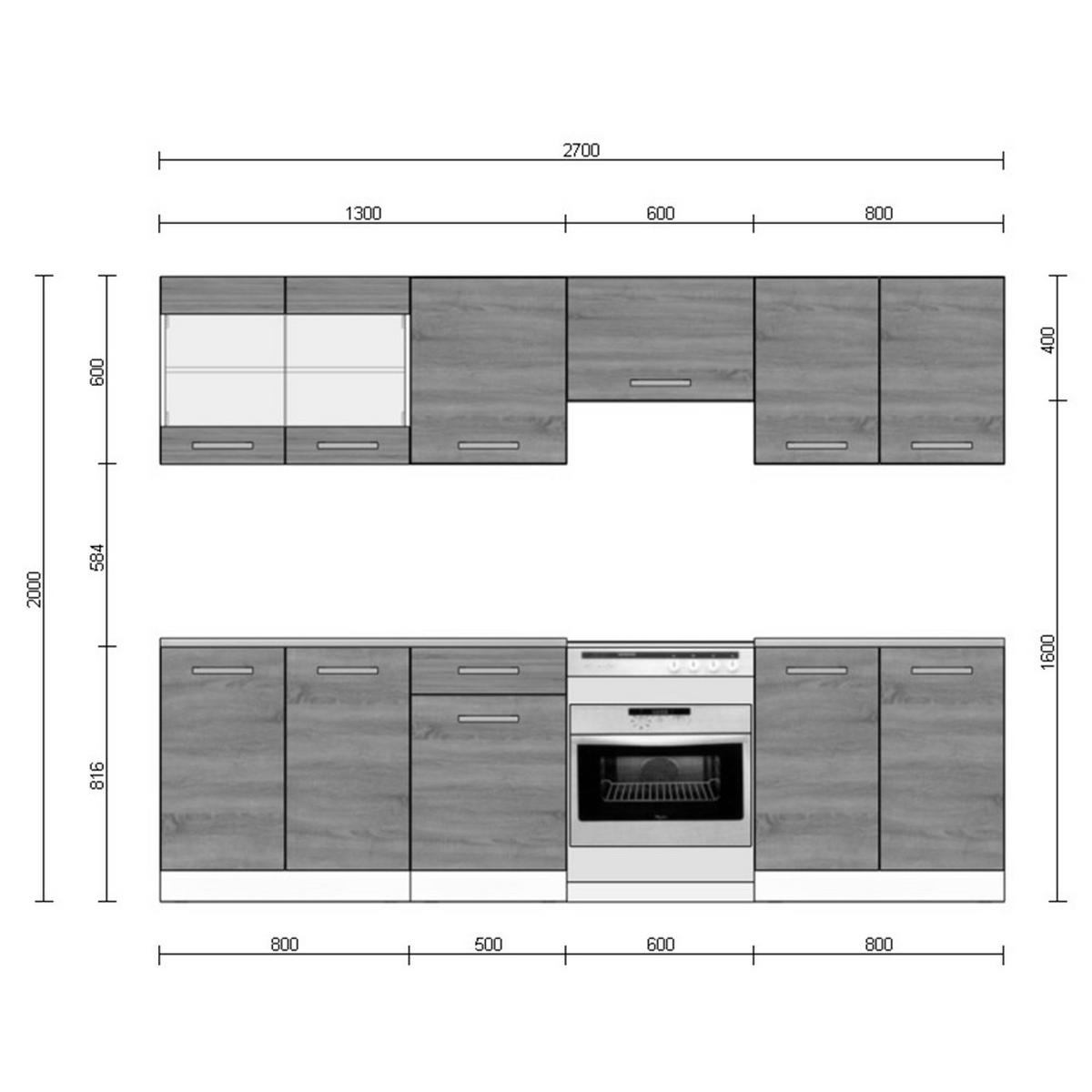 KÜCHENZEILE Raul Sonoma 270 cm, AP Marmor - Weiß/Sonoma Eiche, Holzwerkstoff (270/81.6/60cm) - Vicco