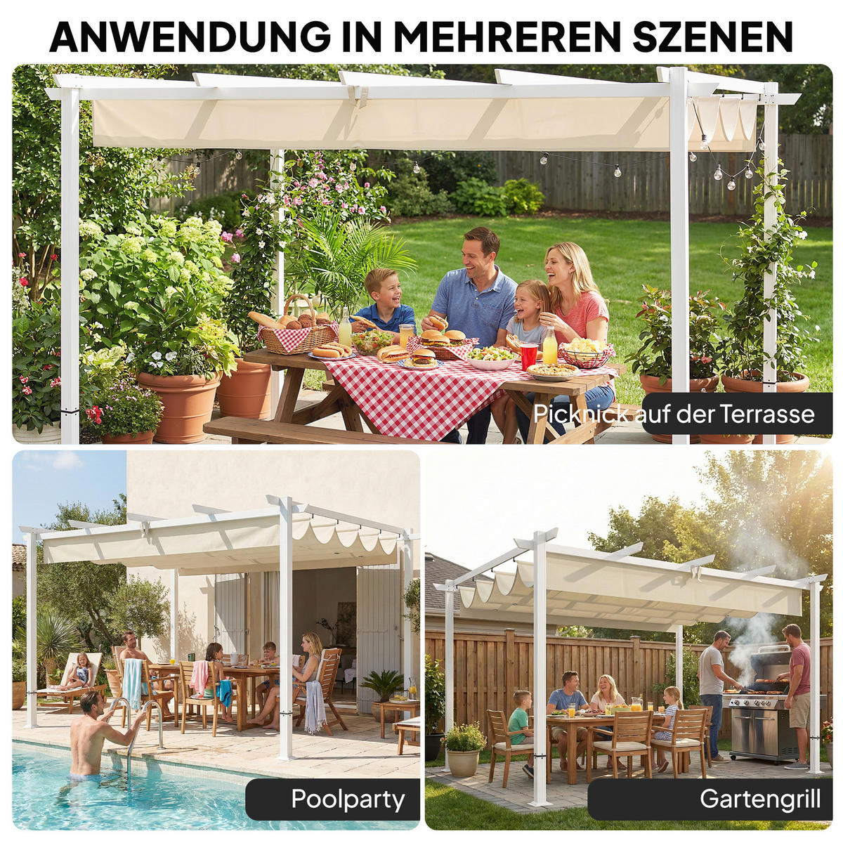 PERGOLA Stahl Polyester Beige - Beige/Weiß, Textil/Metall (297/227/390cm) - Outsunny