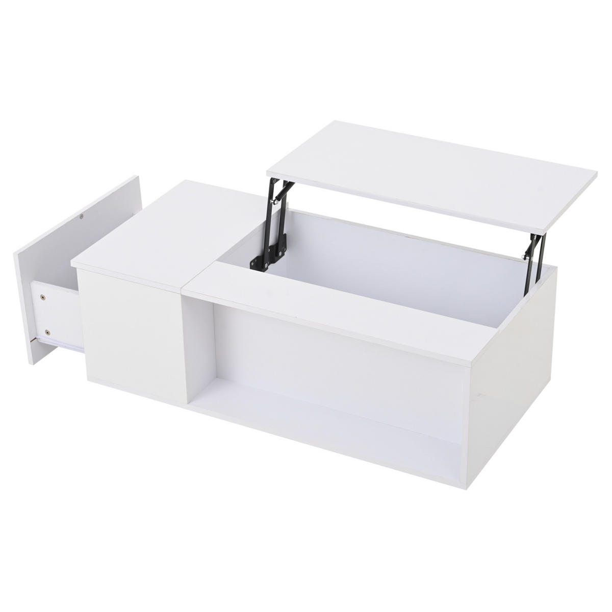 COUCHTISCH, höhenverstellbar mit hydraulischem Hub, Stauraum & LED-Bluetooth, Weiß Hochglanz, 100/50/40 cm,Weiß - Weiß, Holzwerkstoff (50/100/40cm) - Redom