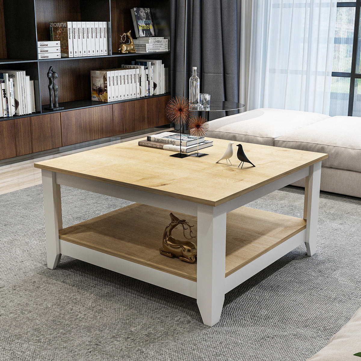 COUCHTISCH Lea Saphireiche Weiß - Honigeiche, Holzwerkstoff (90/90/46.8cm) - Decorotika