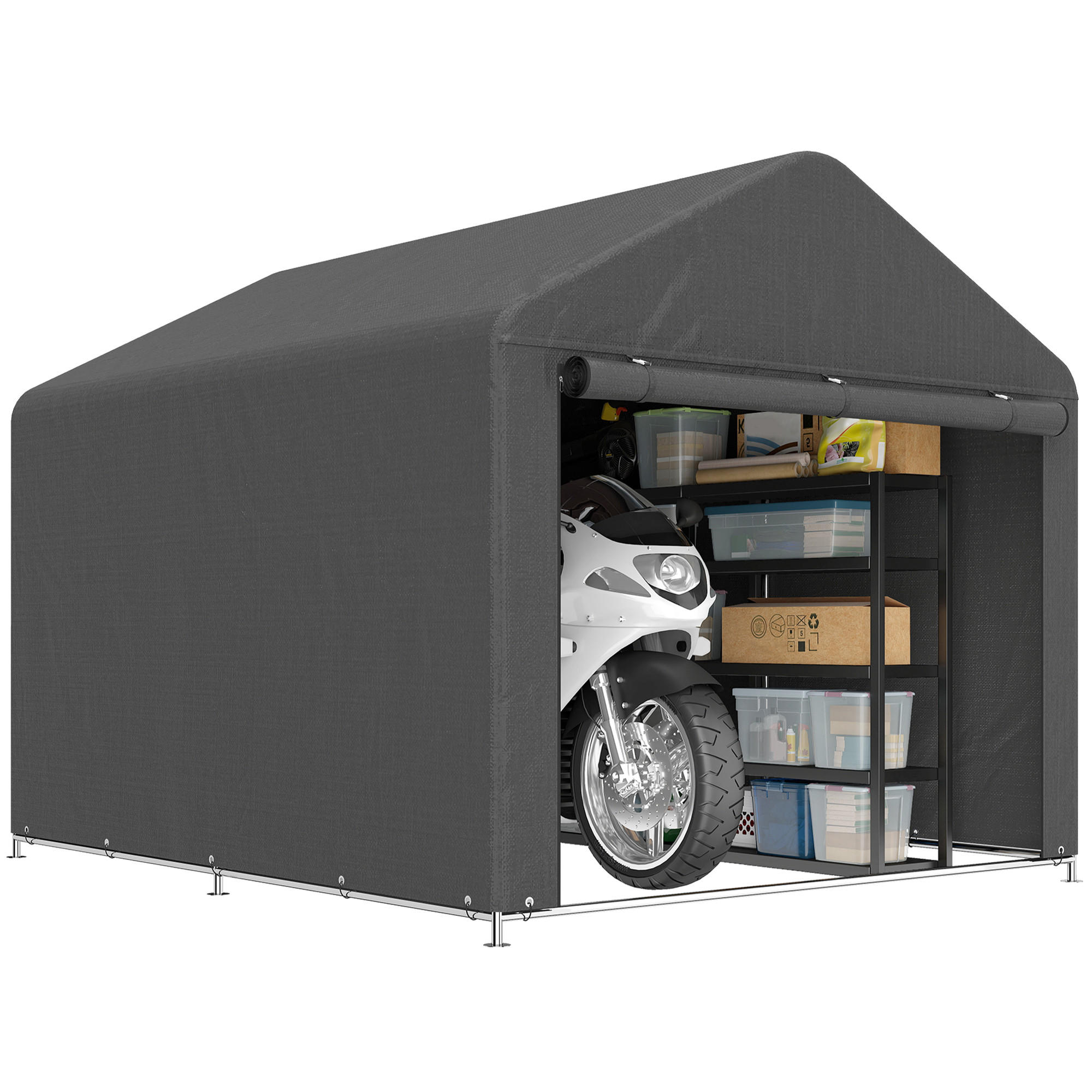 FAHRRADGARAGE DE-16886 200x238 cm mit Reißverschlusstür Dunkelgrau - Dunkelgrau, Kunststoff (200/183/238cm) - ComfortXL