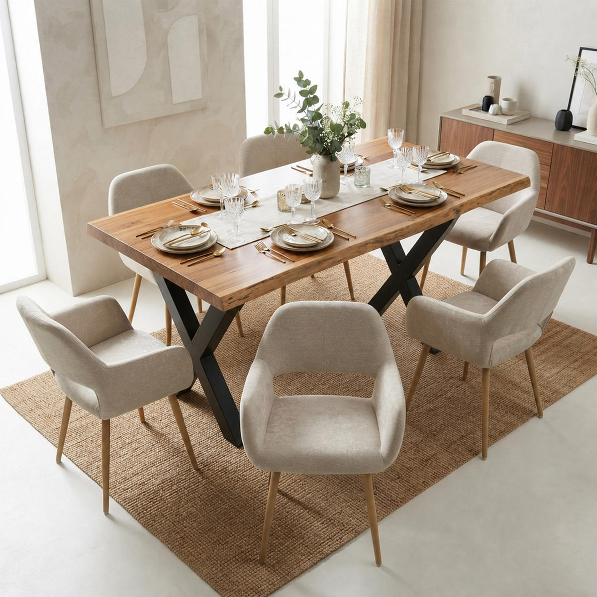 ESSZIMMERSTÜHLE 6er-Set, gepolsterte Sitzfläche aus Stoff, Metallbeine, Beige - Beige, Textil/Metall (54.5/78/53cm) - Meubles Cosy