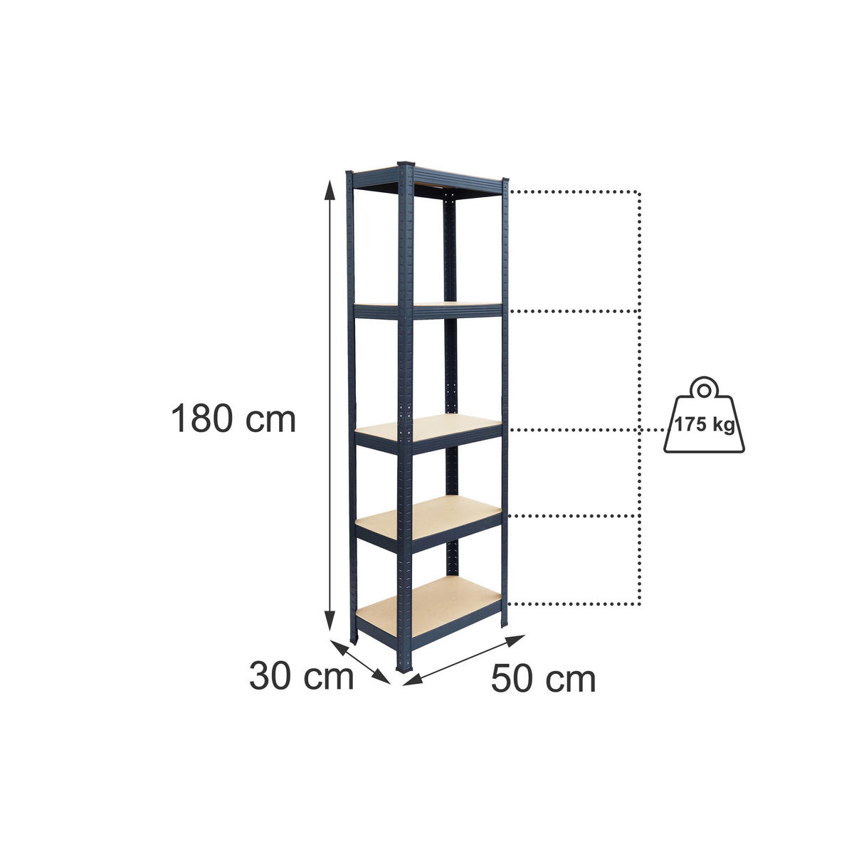 RAFT Antracit metal 5 polițe 30x50x180 cm - antracit, material plastic/compozit lemnos (50/180/30cm) - Relaxdays