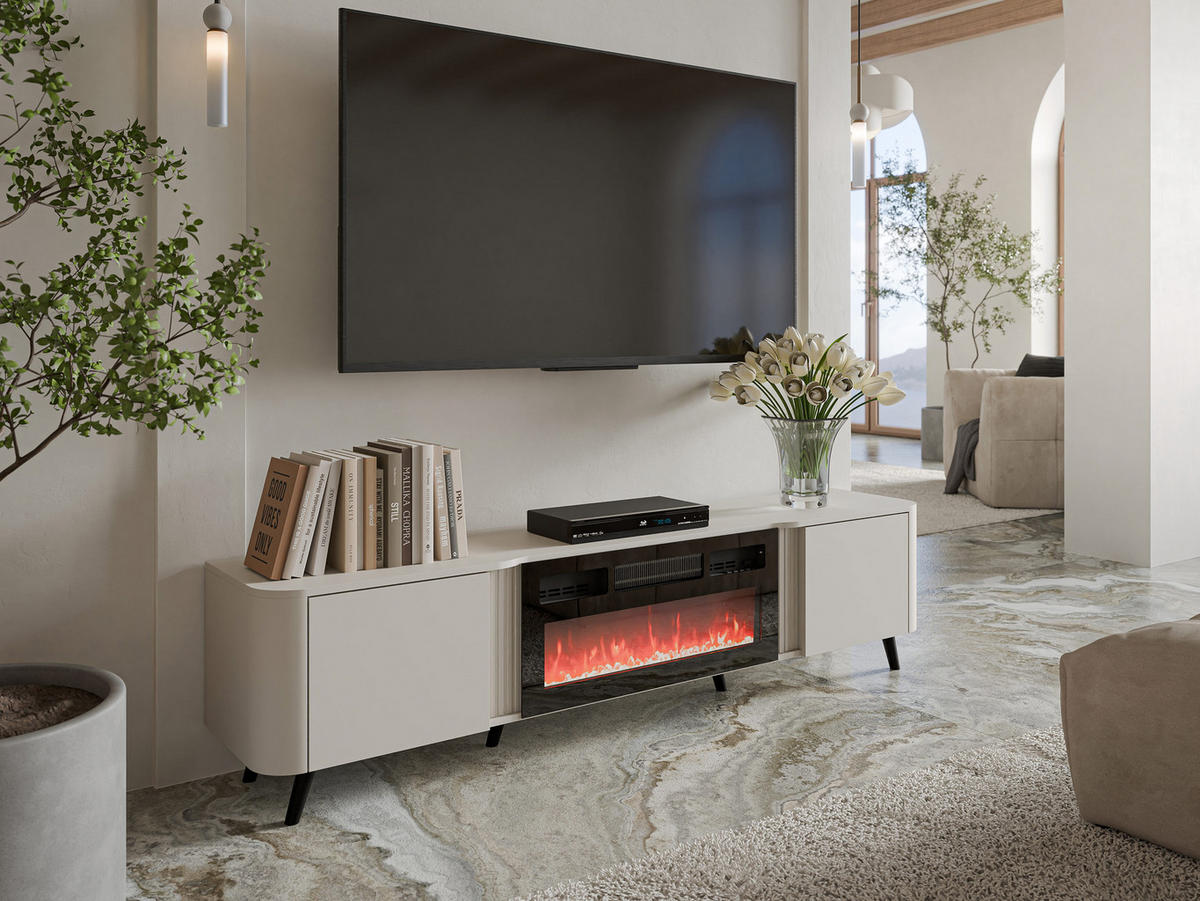 TV-LOWBOARD Volare 200 EF mit Kamin - Kaschmir/Schwarz, Holzwerkstoff/Kunststoff (200/49/39cm) - MIRJAN24