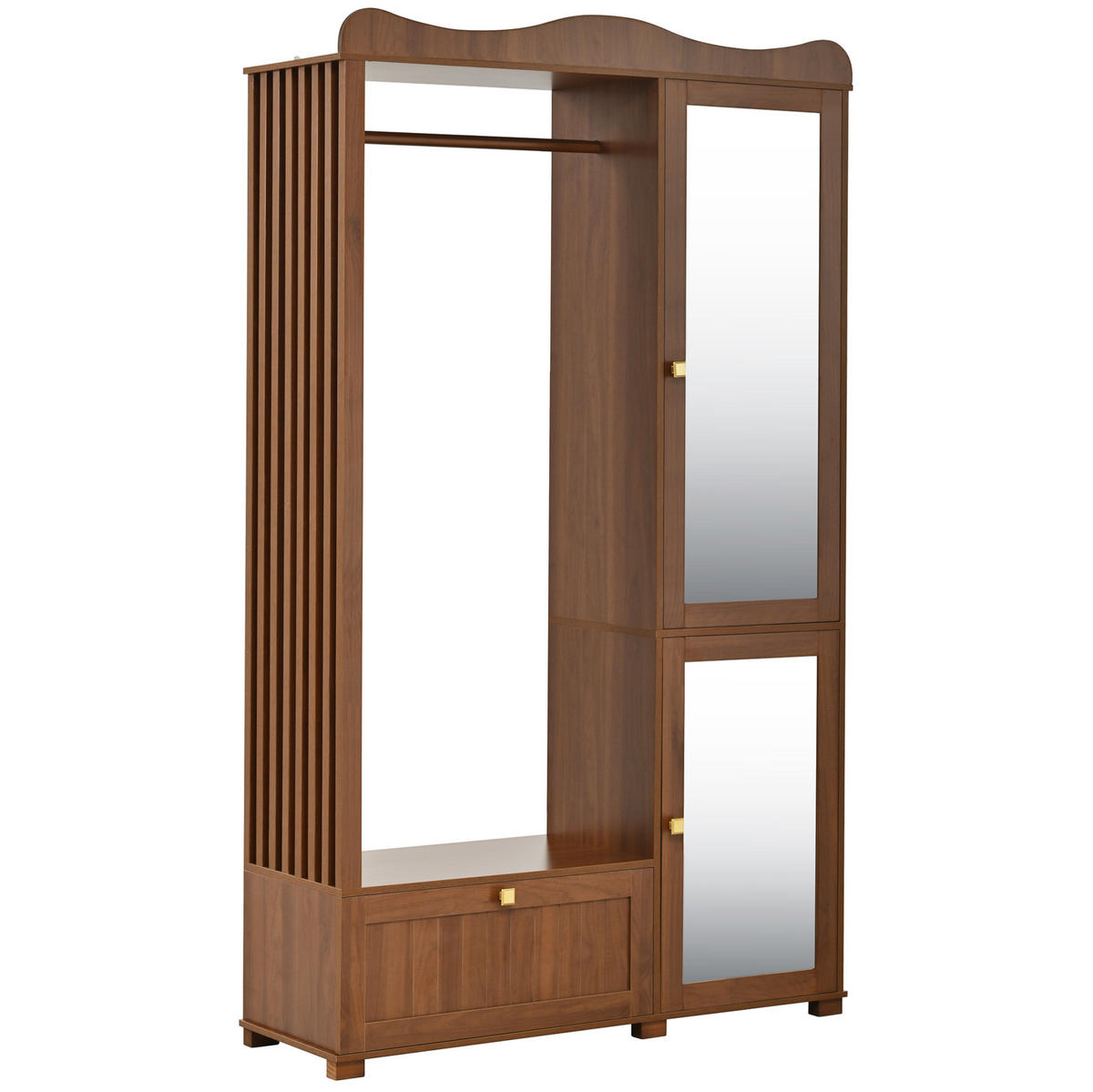GARDEROBENSCHRANK 115,5/38,5/194,5 cm Nussbaum aus MDF mit Spiegel - Walnussfarben, Holzwerkstoff (115.5/194.5/38.5cm) - OKWISH
