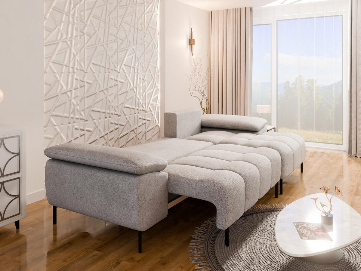 ECKSCHLAFSOFA 4-Sitzer DOLUS – Modernes Ecksofa mit Schlaffunktion Rechts montierbar, Beige - Beige, Holz (141/277cm) - Panda Möbel