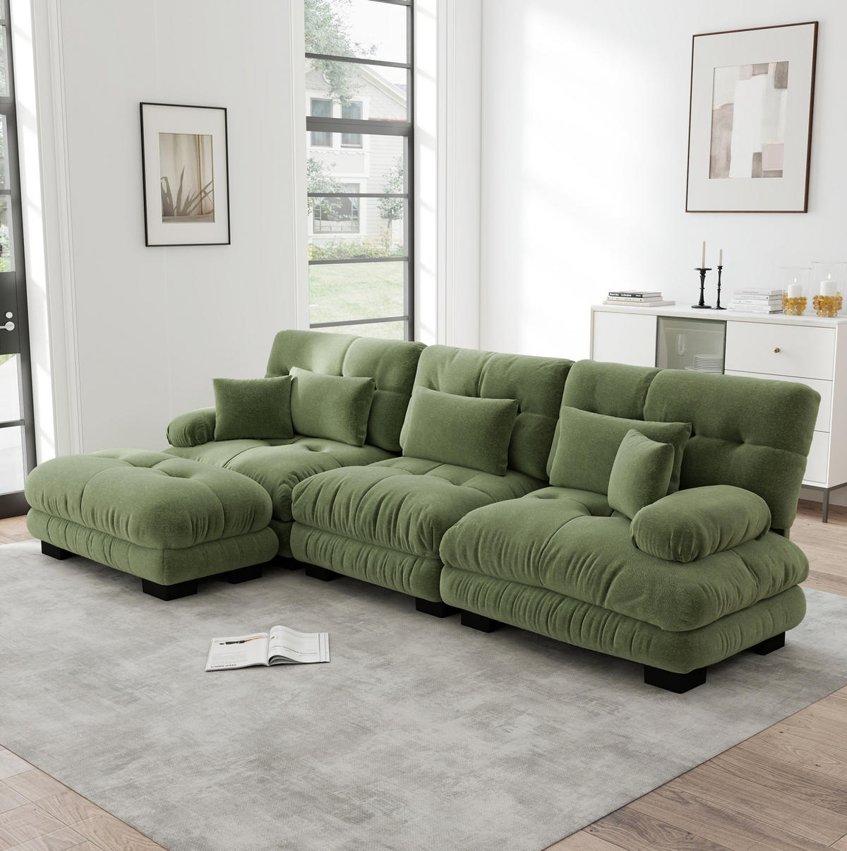 ROHOVÁ sedačka zo ženilky zelená, 313/145 cm - zelená, textil (145/313cm) - Flora Grace