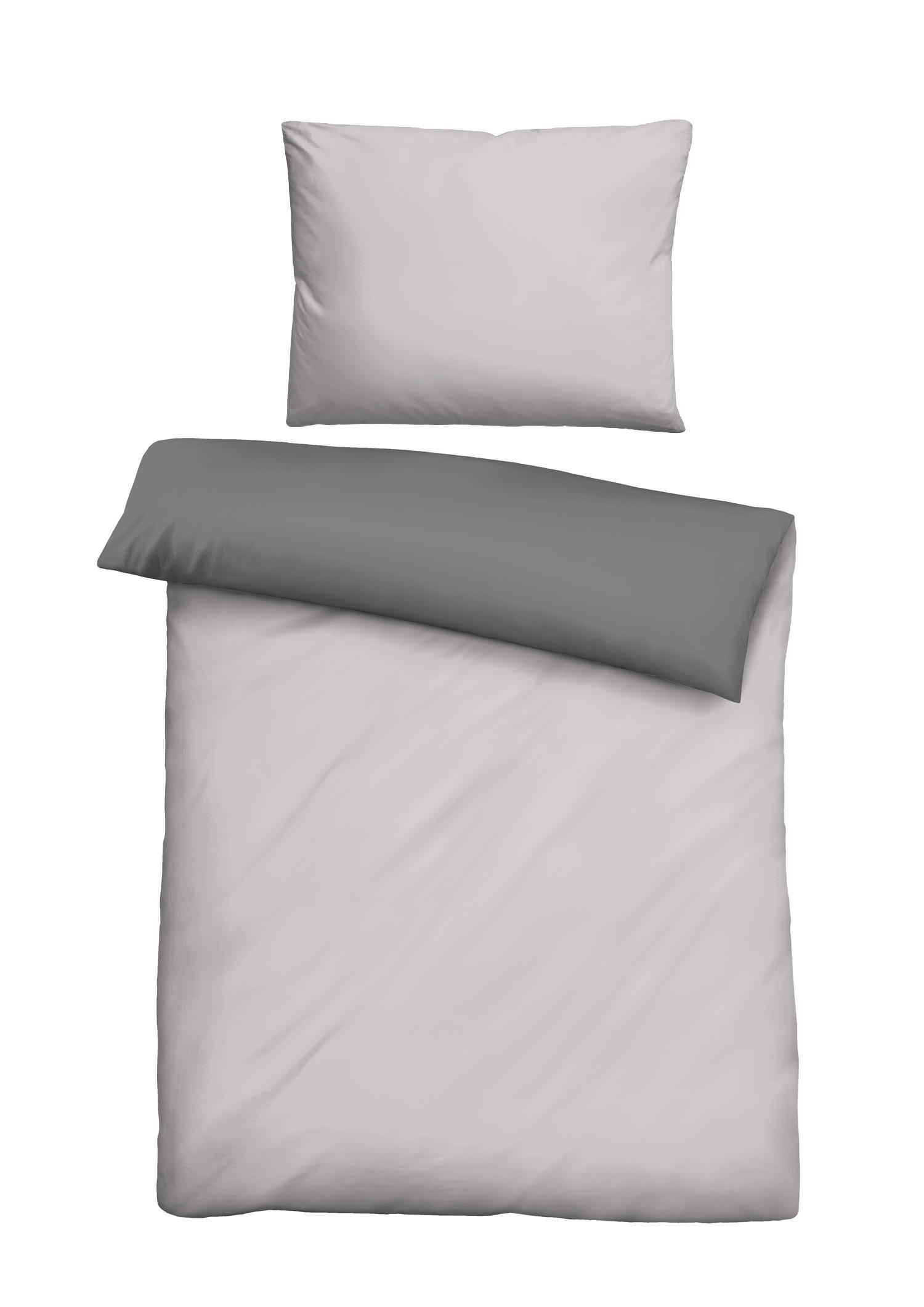 BETTWÄSCHE-GARNITUR Linon UNI sturmgrau, 140x200 cm + 70x90 cm - Grau, Textil (140/200cm) - biberna