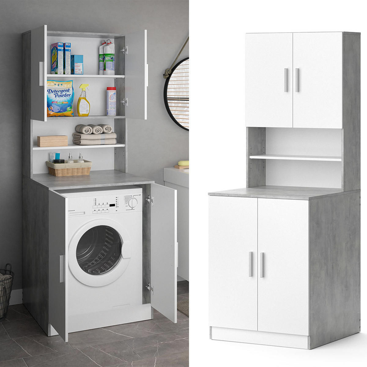 WASCHMASCHINENSCHRANK Liana Beton 70.5 x 190.5 cm - Weiß/Grau, Holzwerkstoff (70.5/190.5/70cm) - Vicco