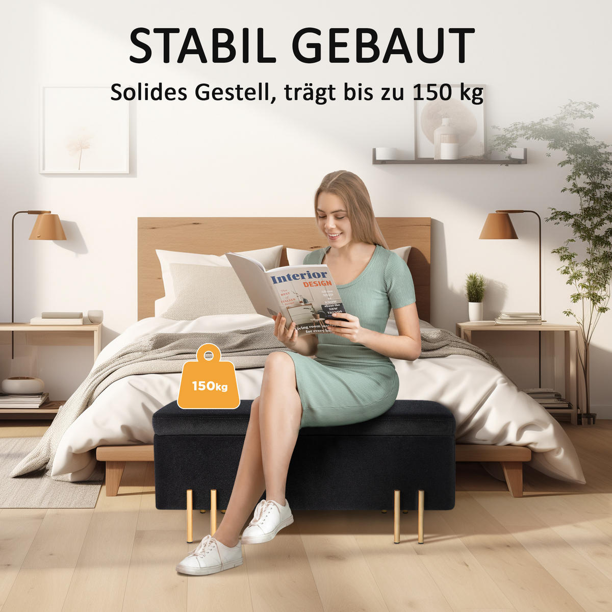 GEPOLSTERTE Sitzbank mit Stauraum, Metall, Kautschukholz, Schaumstoff Schwarz - Schwarz, Textil (40/42/100cm) - HOMCOM