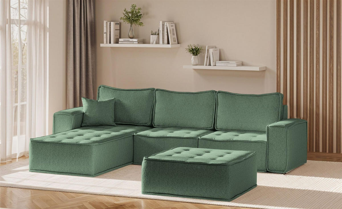 ECKSOFA Sande In Raven - Grün, Holzwerkstoff/Textil (292/192cm) - Fun Möbel