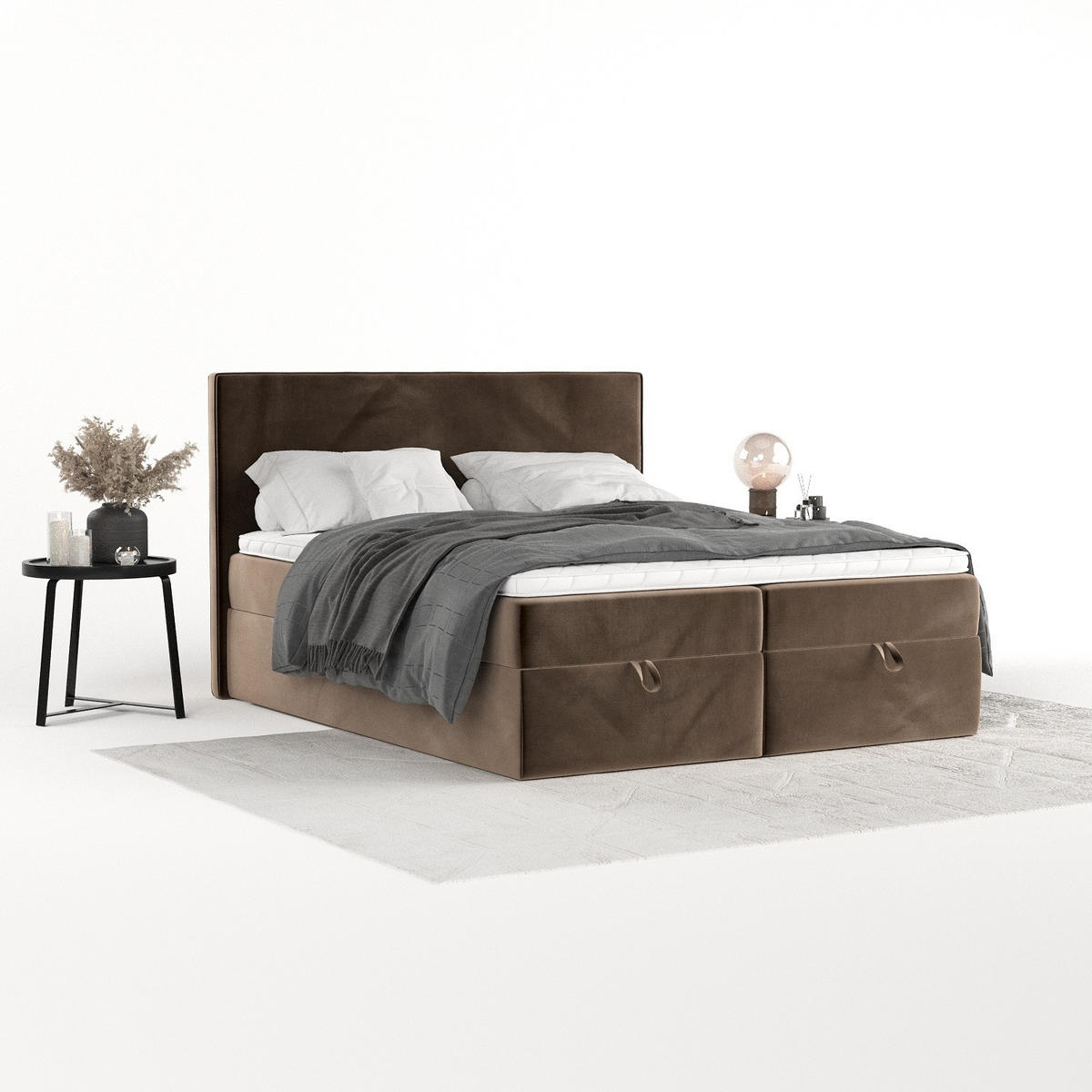 BOXBETT Velma 140/200 cm Braun im Paros Stoff - Schwarz/Braun, Holz/Holzwerkstoff (140/200cm) - AltaBeds