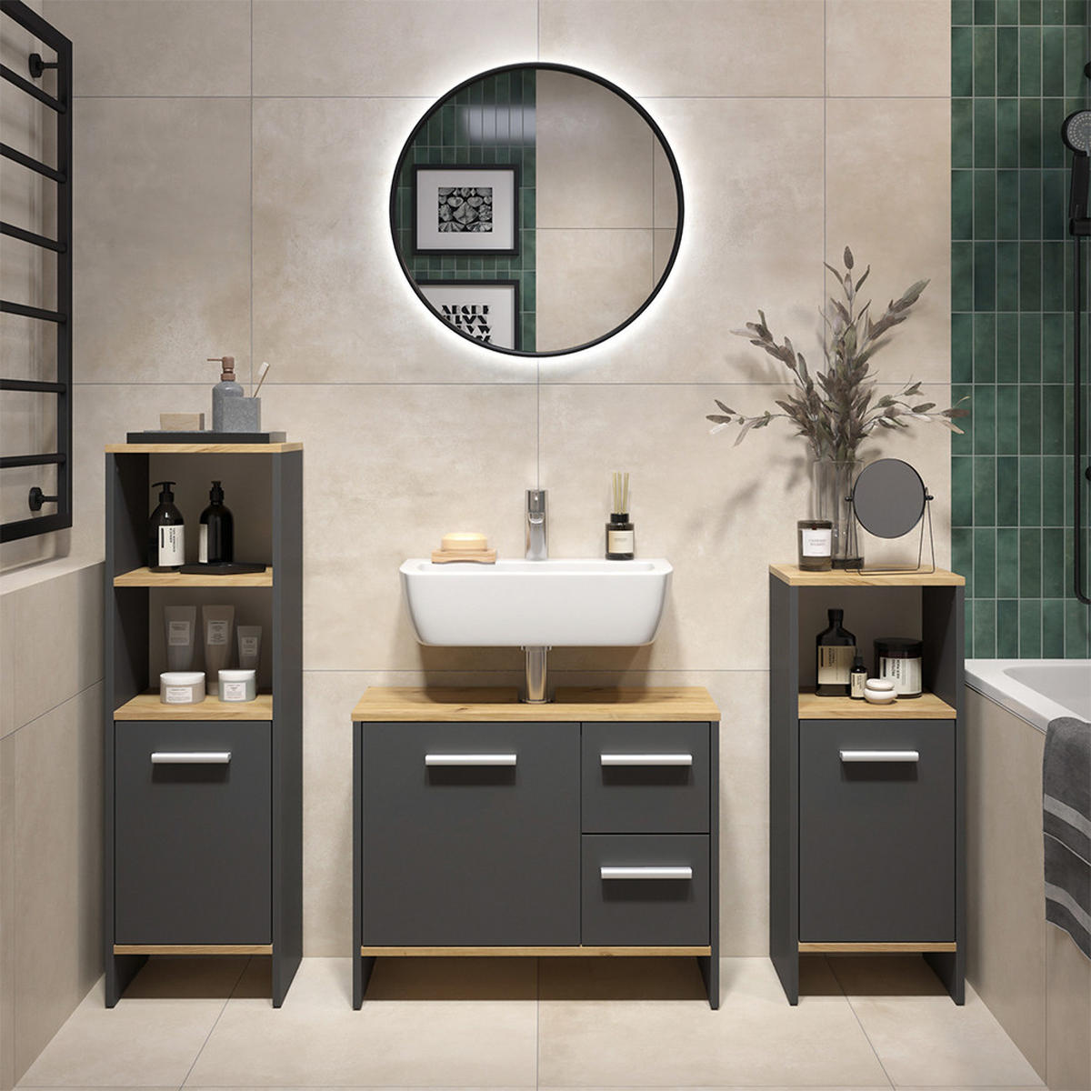 DOLNÍ SKŘÍŇKA POD DŘEZ Karli Antracit - medově dubová/antracitová, kompozitní dřevo (70.2/57/27.9cm) - Vicco