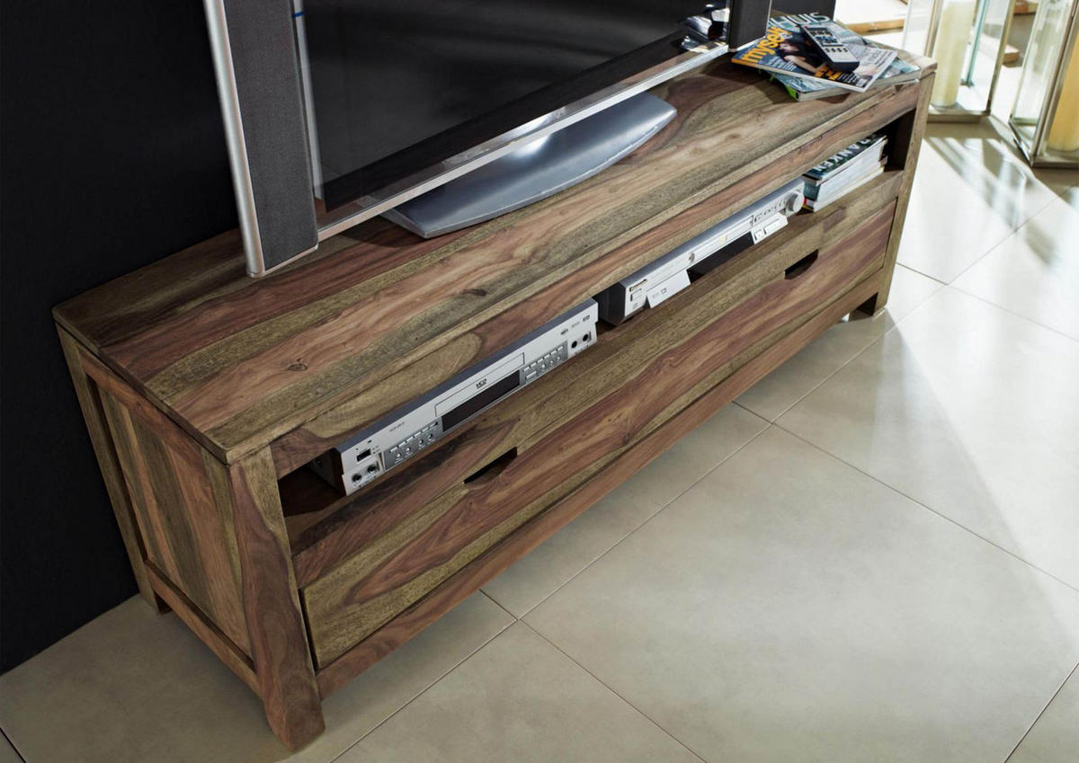 TV-BOARD Sheesham 140x37x50 grau geölt NATURE GREY #153 - Grau, Holz (140/50/37cm) - Massivmoebel24