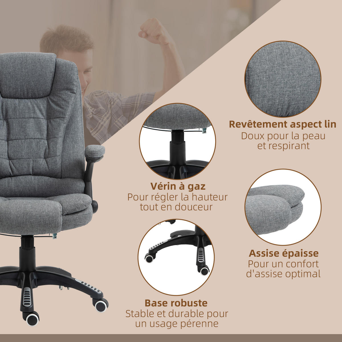 CHEFSESSEL DE-11874 Massage & Heizung Grau Chiné - Grau, Textil (72/120/68cm) - ComfortXL