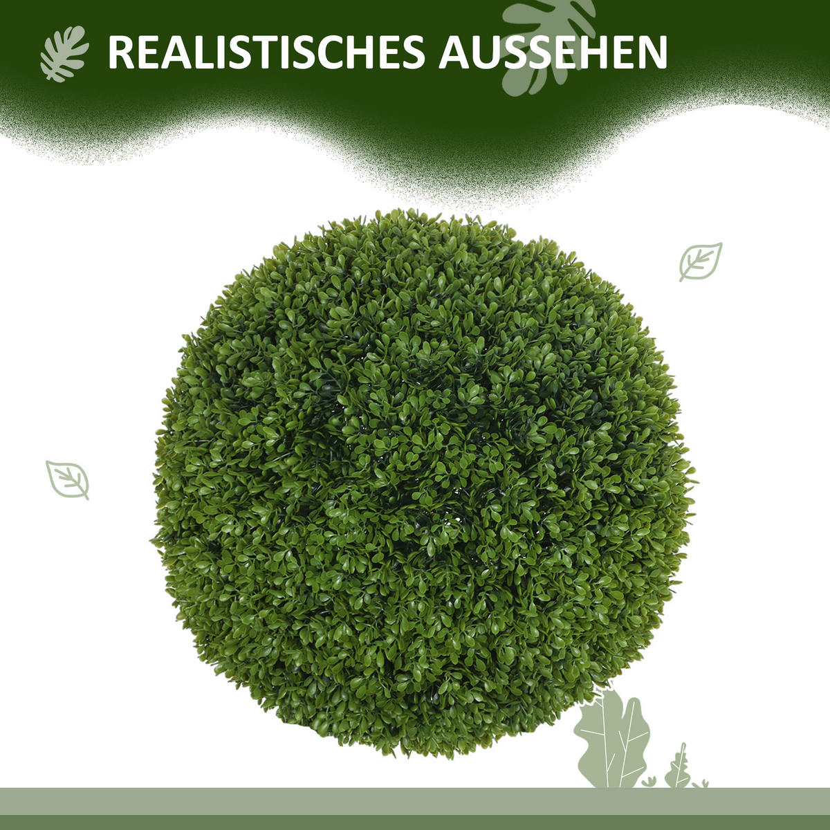 2ER Set künstliche Buchsbaumkugel 40 cm Kunstpflanze für Wohnzimmer Geschenk - Waldgrün/Grün, Kunststoff (40cm) - HOMCOM
