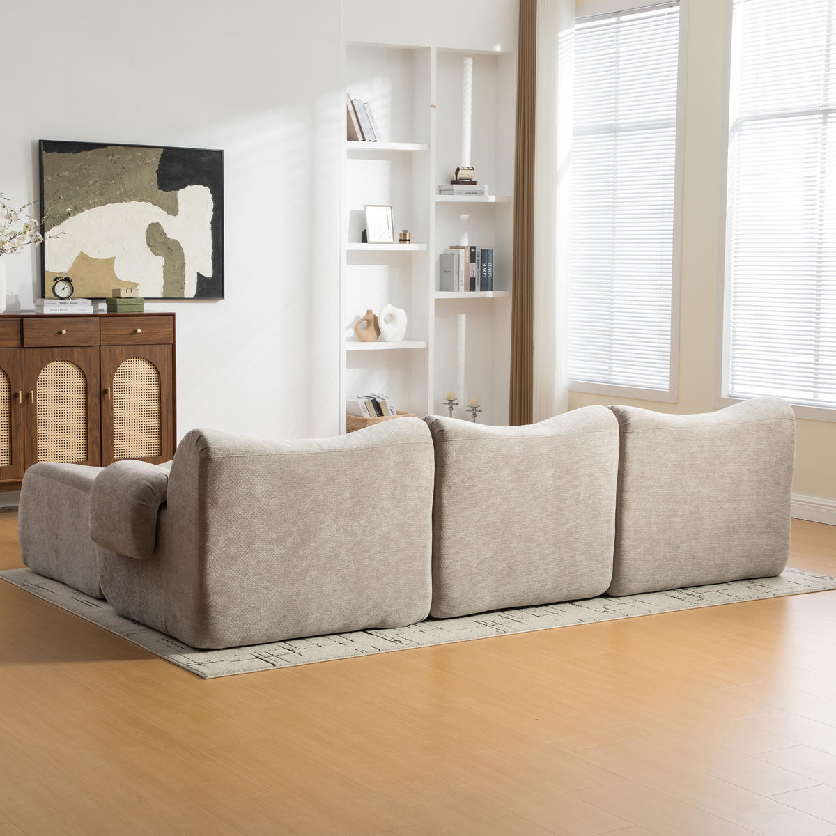 ECKSOFA 284.5/181/72.5 cm Grau Chenille mit 1 Fußhocker - Grau, Textil (284.5/181cm) - Oxeza
