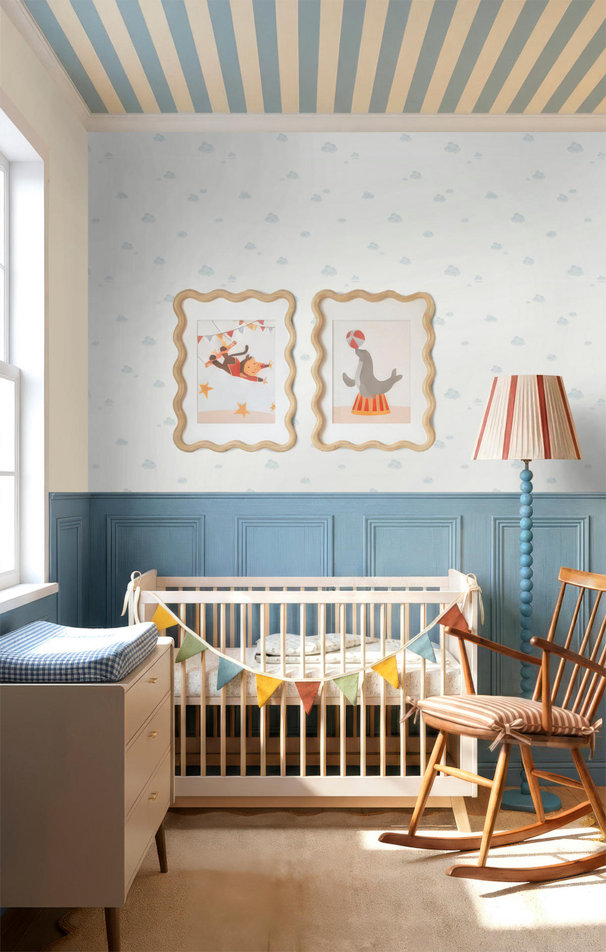 TAPETE kleine Wolken 53 cm x 10 m - Blau, Papier (53/0.1cm) - Sanders & Sanders