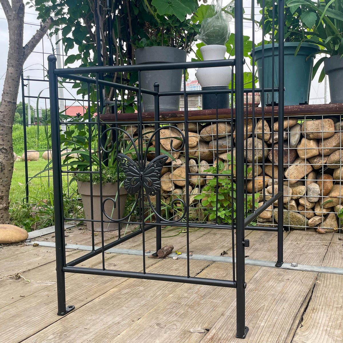 BLUMENKASTENHALTER aus Metall 202x50x218 cm in Schwarz mit stabiler Rankhilfe - Schwarz, Metall (50/218/202cm) - Modfu