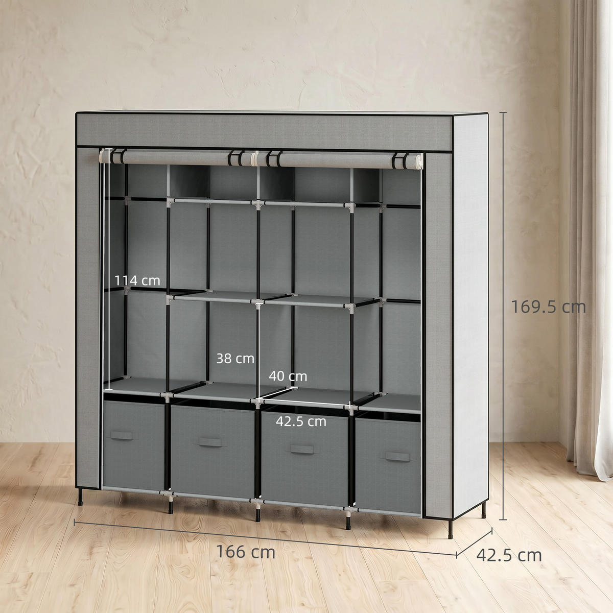 STOFFSCHRANK Dunkelgrau 1 Stück - Dunkelgrau, Metall (166/169.5/42.5cm) - GiPP
