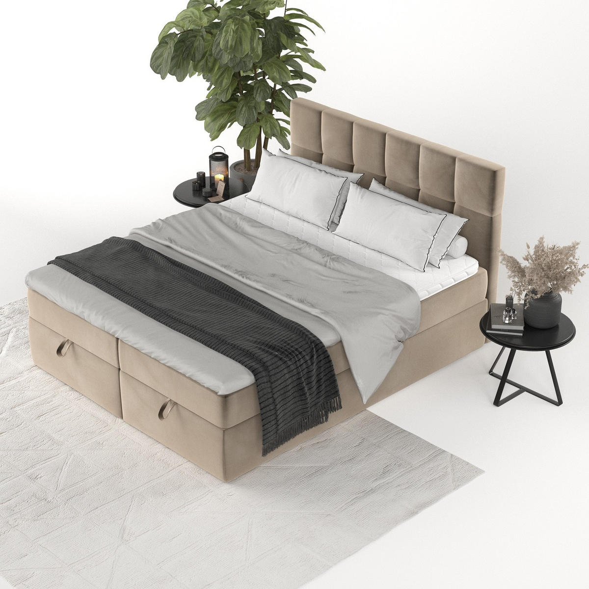 BOXBETT Savio 180/200 cm Taupe im Paros Stoff - Taupe/Schwarz, Holz/Holzwerkstoff (180/200cm) - AltaBeds