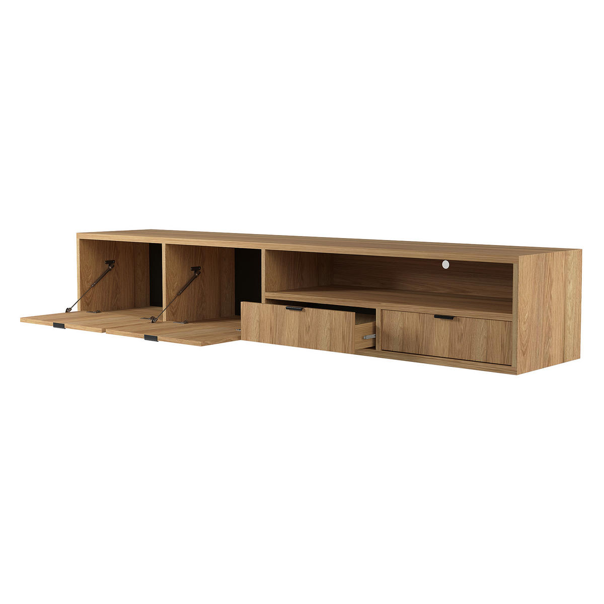 HÄNGELOWBOARD Evron mit 2 Schubladen und 2 Türen, 200 cm, Hikora Eiche - Eichefarben, Holzwerkstoff (200/35/40cm) - Beautysofa
