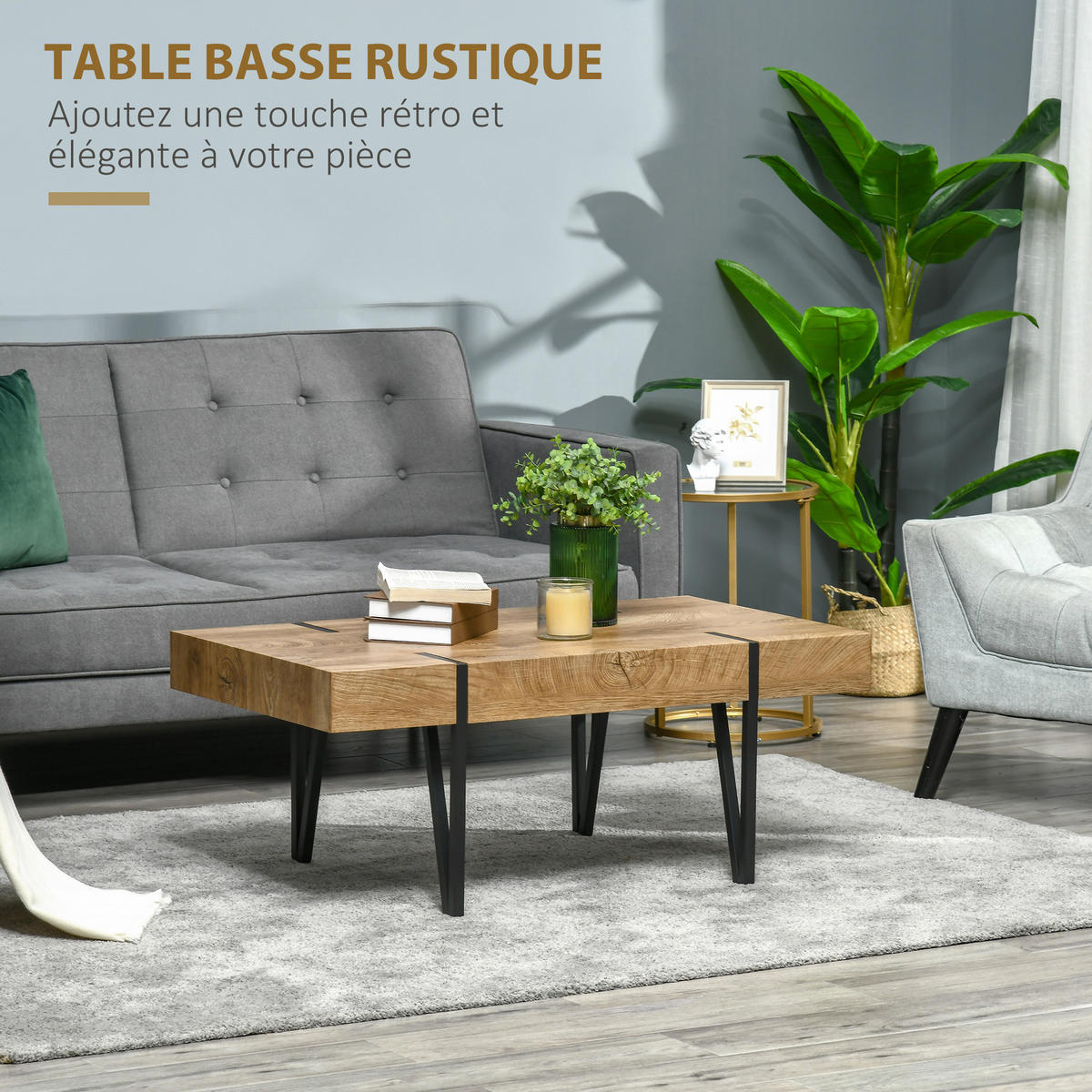COUCHTISCH DE-15735 industrieller Stil Holzoptik - Naturfarben, Holzwerkstoff (105/60/42cm) - ComfortXL