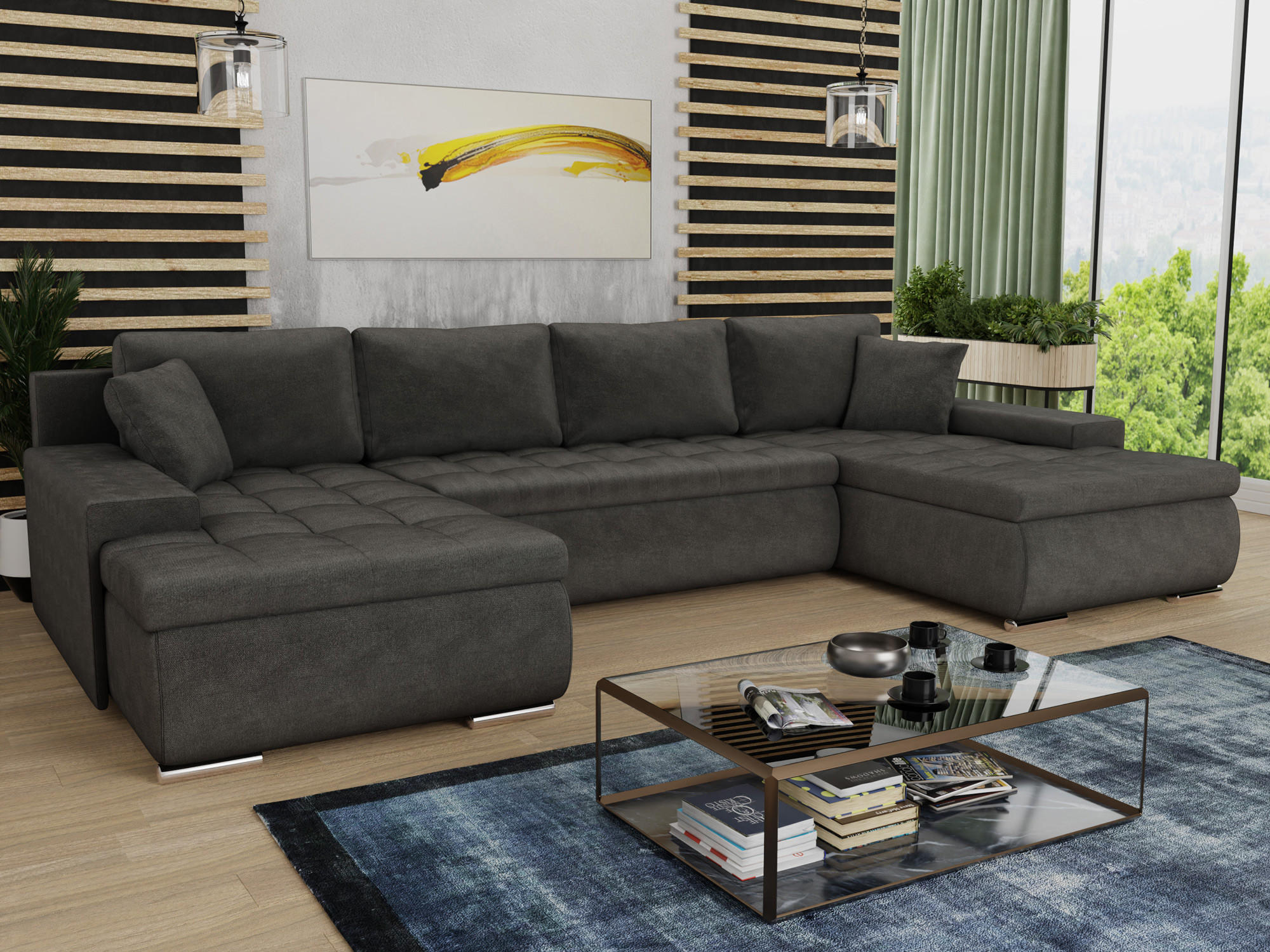 WOHNLANDSCHAFT Faris U - Grau, Holz/Textil (350/85/185cm) - Sofnet