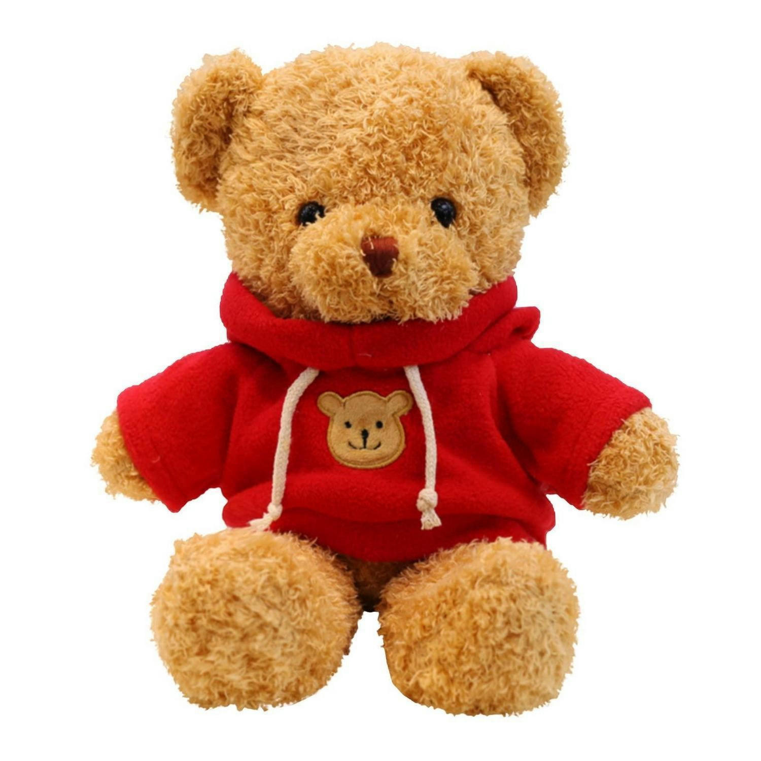 PLÜSCHTIER Teddybär mit Kapuze, weiches Fell, rot - Rot, Fell (1/30cm)