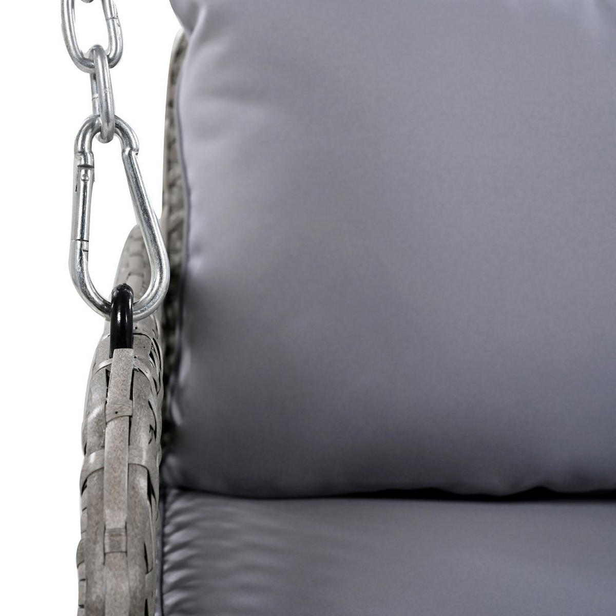 HÄNGESCHAUKEL PE-Rattan-Schaukel-Doppelsitz mit Kissen und 2 Ketten (240 cm/Stück) - Grau, Textil (54/48/108cm) - KOMHTOM