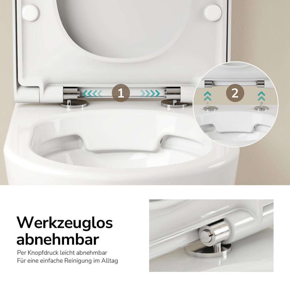 WAND-WC Set ohne Spülrand 49 x 37 cm inkl. WC-Sitz mit Absenkautomatik weiß glänzend - Weiß, Keramik (37/36/49cm) - EMKE