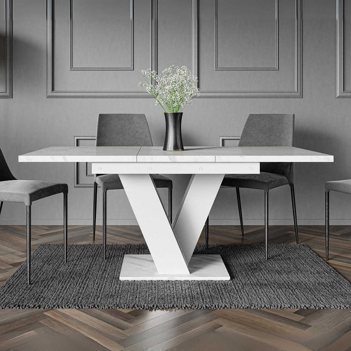 ESSTISCH Bianco Weiß Marmoptik Ausziehbar 120 - 160 cm - Weiß, Holzwerkstoff (120/80/75cm) - PROSPERO